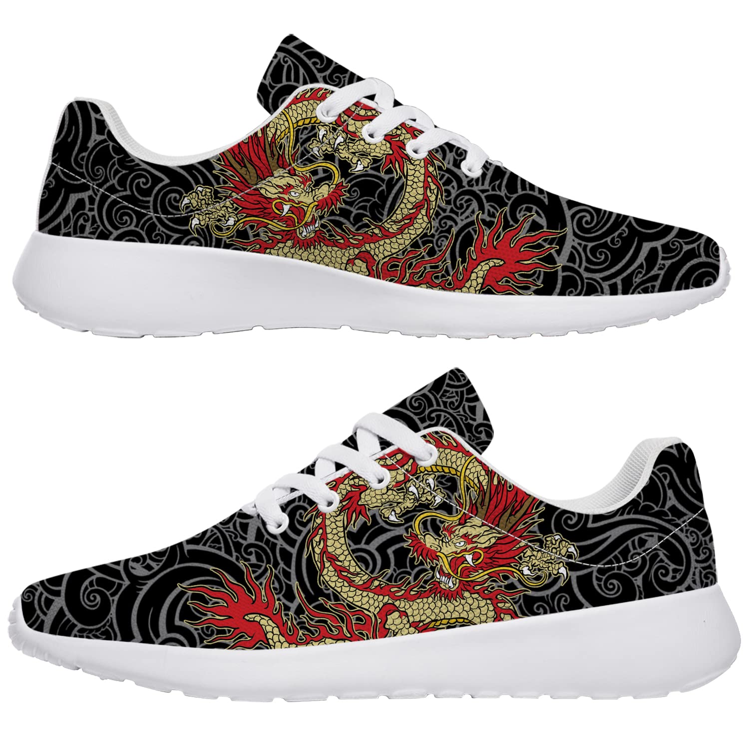 Dragon Design Running Shoes for Women & Men - Lightweight Tennis Golf Sneakers - Breathable Walking Shoes - Perfect Gift for Her & Him - Ideal for Sports, Gym, Workouts & Casual Wear