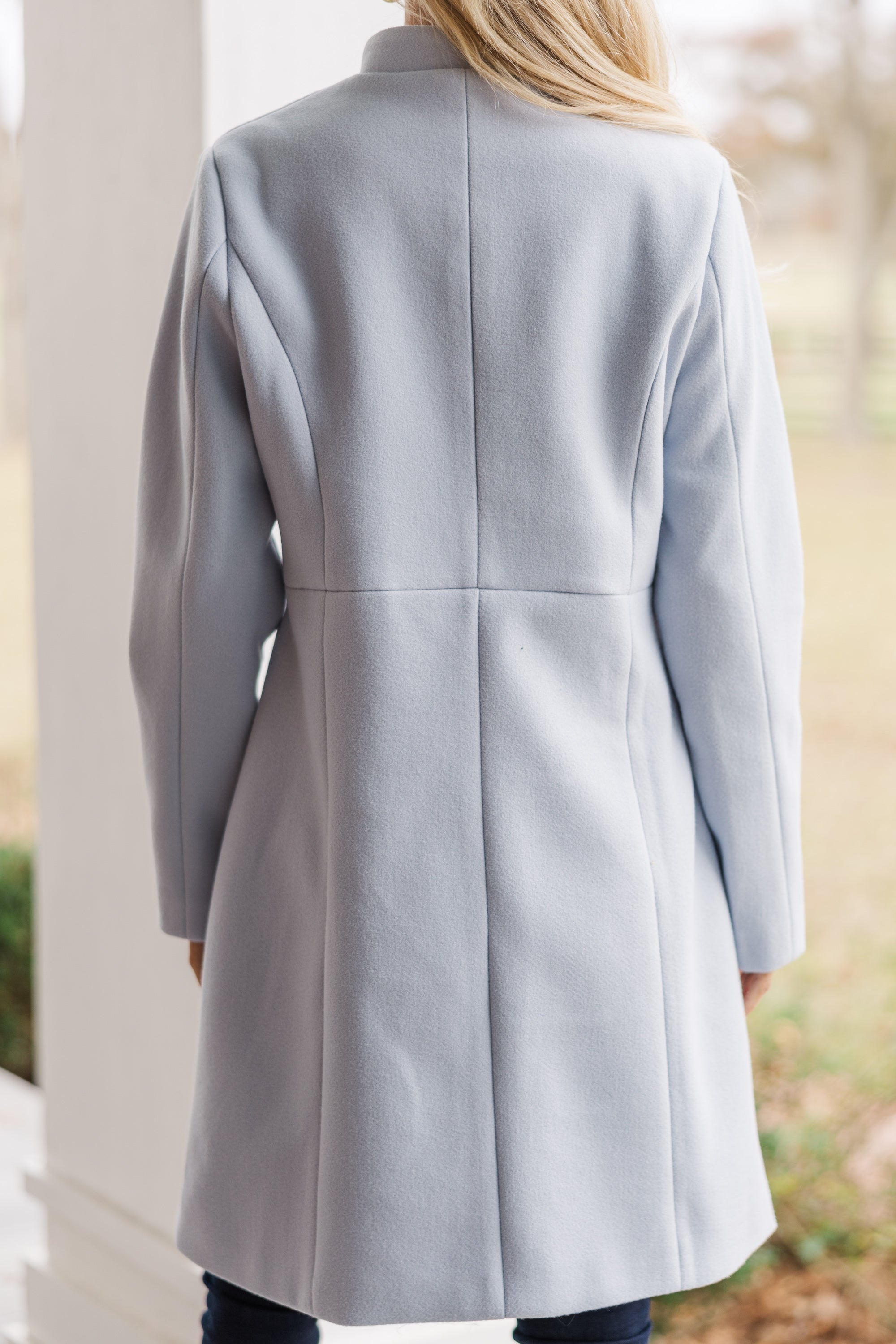 Stylish Light Blue Coat for Women - Trendy City Streets Fashion - Perfect for Urban Outfits & Winter Layering
