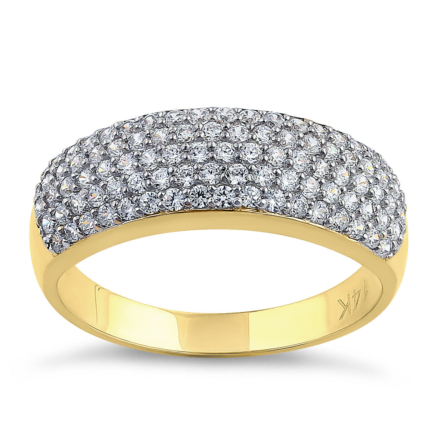 14K Solid Yellow Gold Pave Cubic Zirconia Ring for Women - Elegant & Sparkling CZ Wedding Band, Anniversary Gift, or Everyday Jewelry
