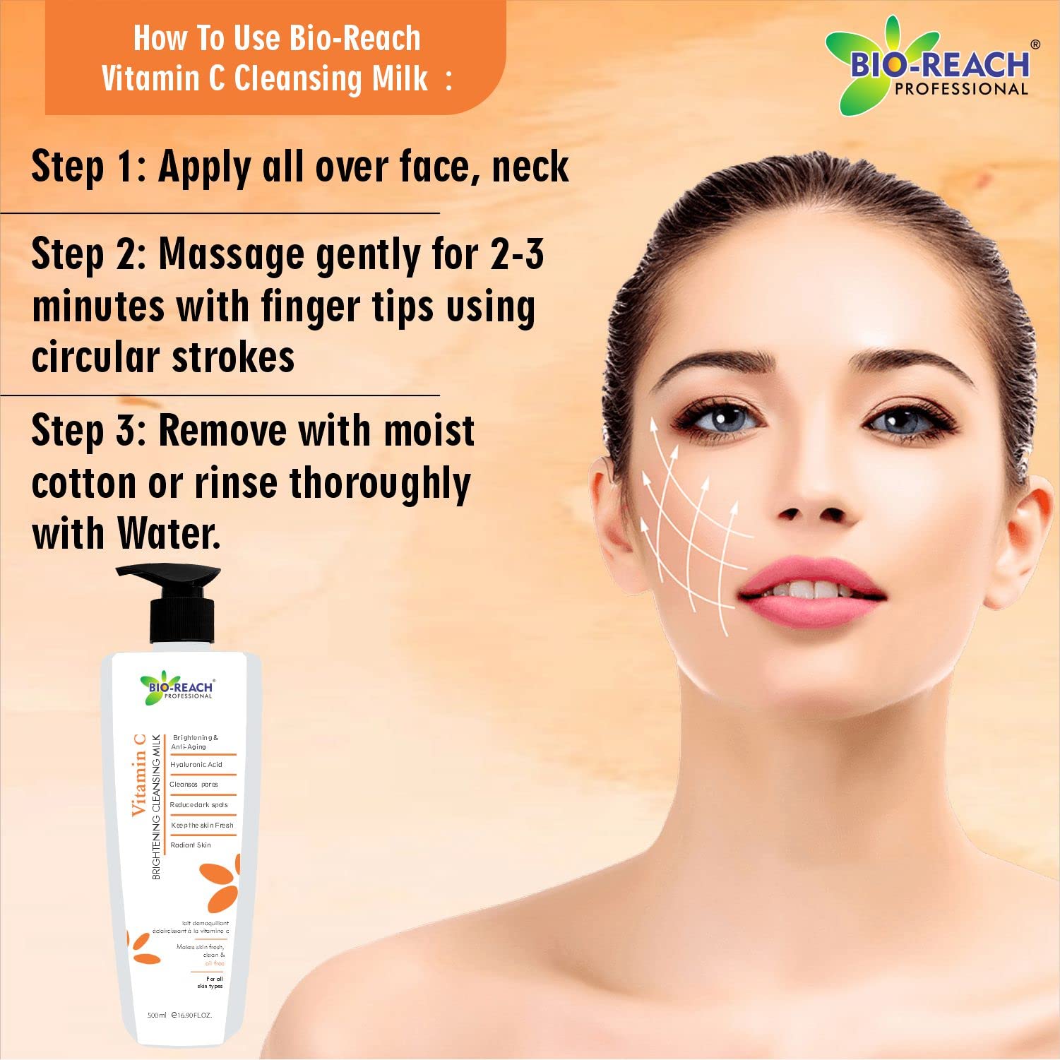 BIO-REACH Vitamin C Brightening Facial Cleanser for Women & Men - 500ml Gentle Foaming Face Wash to Remove Dirt, Oil & Pollution - Daily Skincare for Brighter, Healthier Skin - Pack of 1