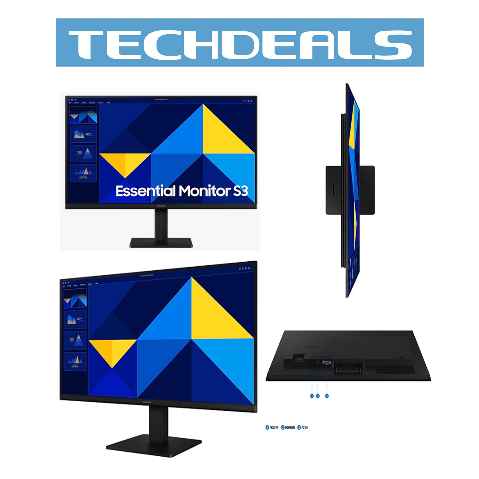 Samsung 24 Inch Essential Monitor S3 S30GD - Full HD 1080p Computer Screen, LS24D300GAEXXS - Ideal for Home Office, Gaming & Productivity