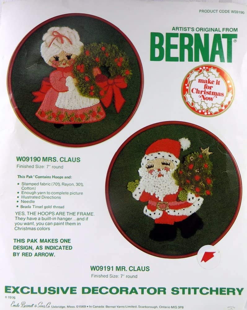 Bernat 1976 Mr. Claus Santa Embroidery Needlepoint Kit with 7