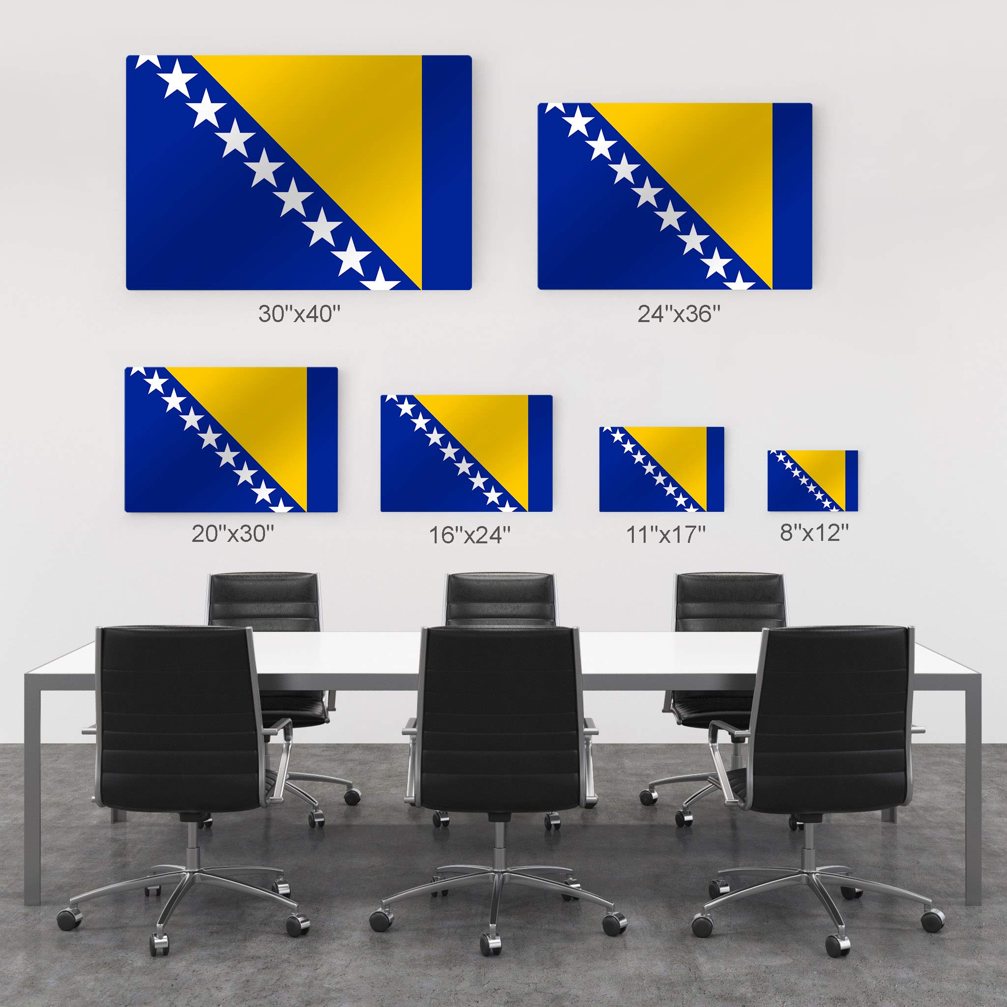 Bosnia Flag Metal Wall Art Print - 24x36 Inches, Ready to Hang, Made in USA | Modern Home & Office Decor for Living Room, Dorm, Bedroom, Kitchen, Man Cave, Sports Club & Bar | Patriotic Gift & Unique Wall Decor Idea