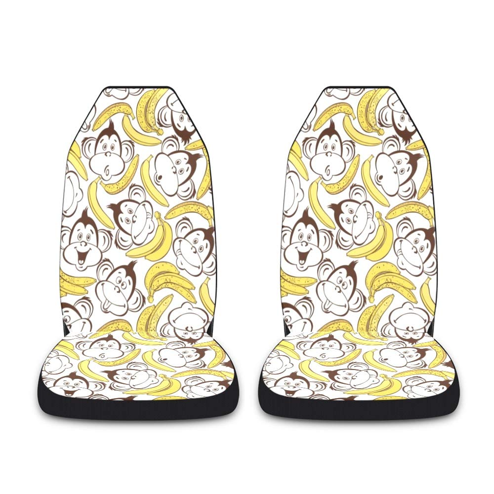 CUXWEOT Cute Monkeys Banana Print Car Seat Covers - Set of 2, Universal Fit for Cars, Trucks, SUVs & Vans | Waterproof Seat Protectors & Pet-Friendly Car Mats | Perfect for Road Trips, Daily Commute & Pet Travel