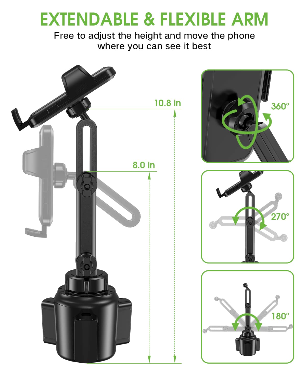 2025 Upgraded Universal Car Cup Phone Holder - No Shaking Expandable Base for iPhone Samsung All Smartphones (1 Pack) | Perfect for Road Trips, Commuting & Hands-Free Driving