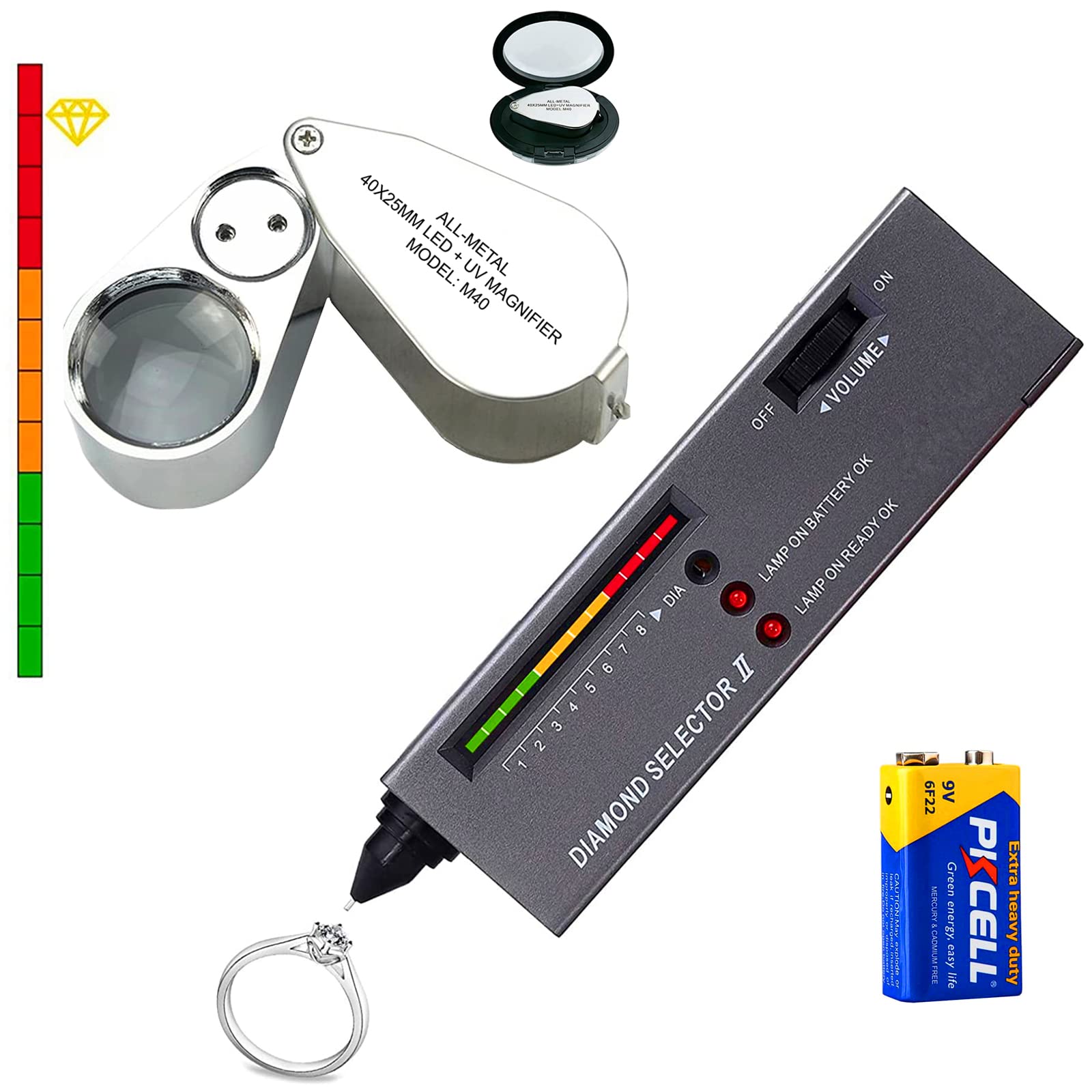 Professional Diamond Tester Pen with 40X Magnifier - High Accuracy Jewelry Tester Kit with LED/UV Light for Gemstone Identification | Perfect for Jewelers, Pawn Shops & Gem Enthusiasts (Home Use, Field Testing & Professional Appraisal)