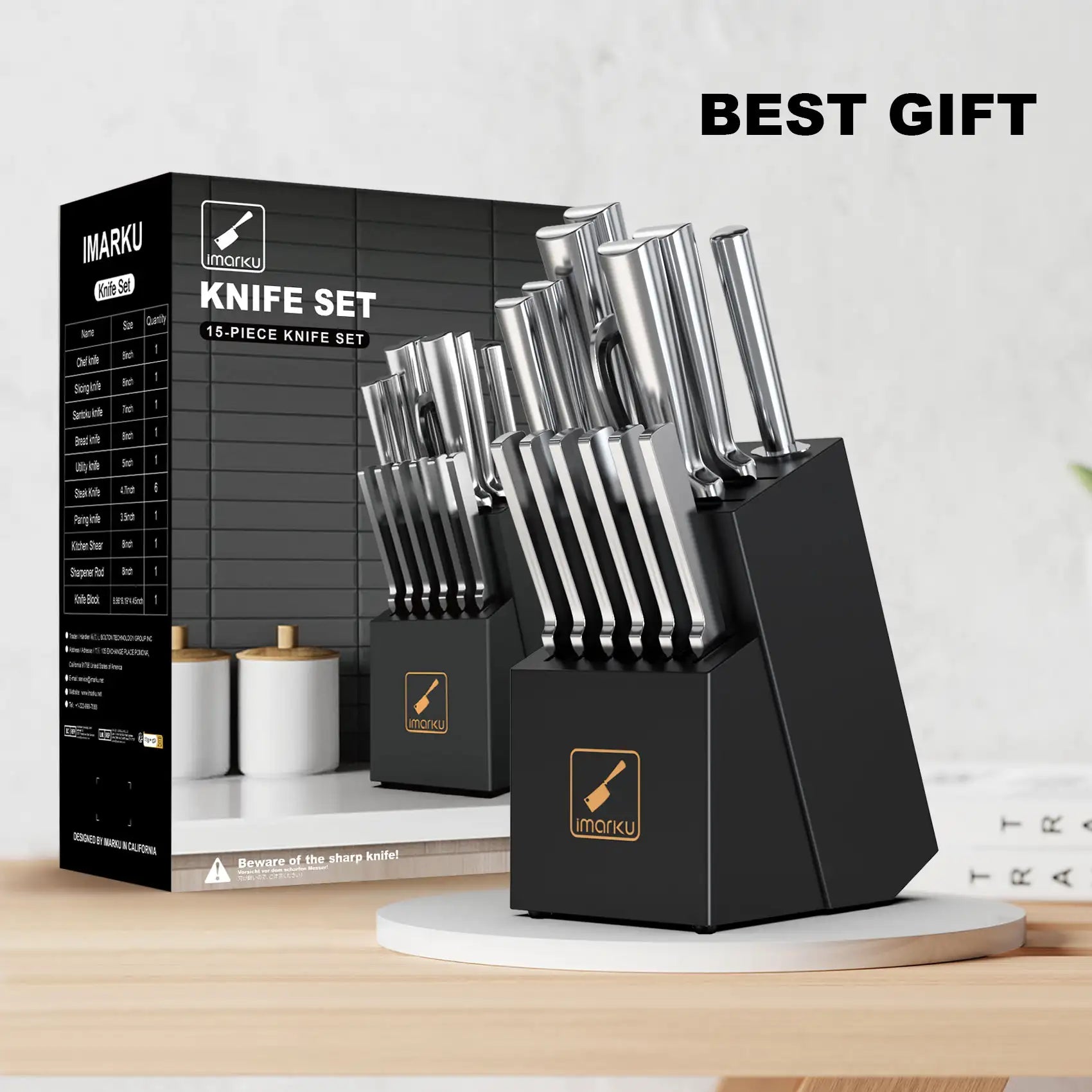 15-Piece Japanese High Carbon Stainless Steel Kitchen Knife Set - Professional Chef Knives for Cooking, Slicing, Dicing & Food Prep - Perfect for Home Kitchens & Restaurants