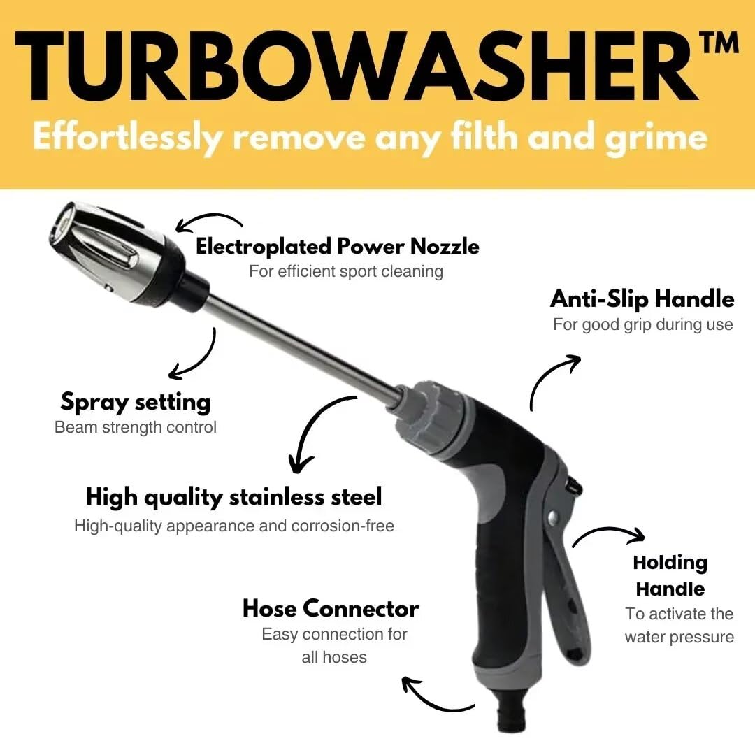 TurboWasher™ High-Pressure Garden Hose Nozzle - Powerful Water Sprayer for Cleaning Patio, Driveway & Outdoor Surfaces | Perfect for Car Washing, Deck Cleaning & Plant Watering