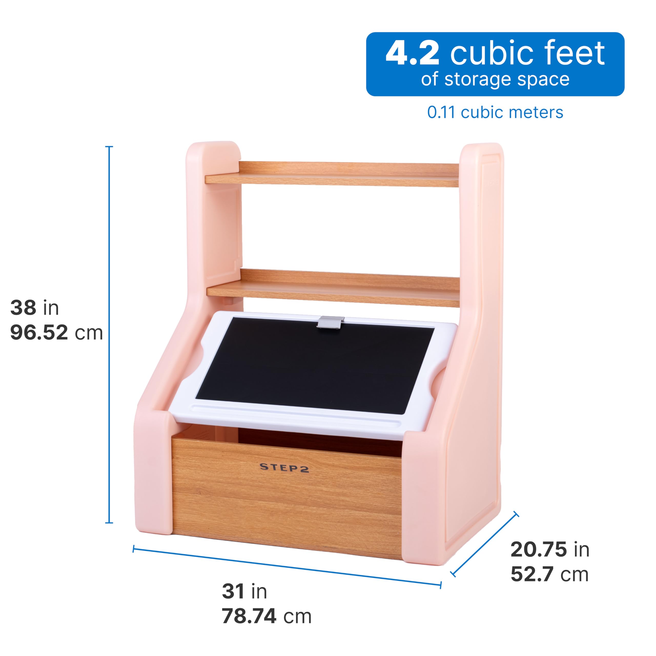 Step2 Harmony Toy Storage Box with Chalkboard Lid & Easel - Durable Plastic Toy Organizer for Toddlers Ages 2+ (Rose Pink) - Perfect for Kids' Room Organization & Playroom Storage