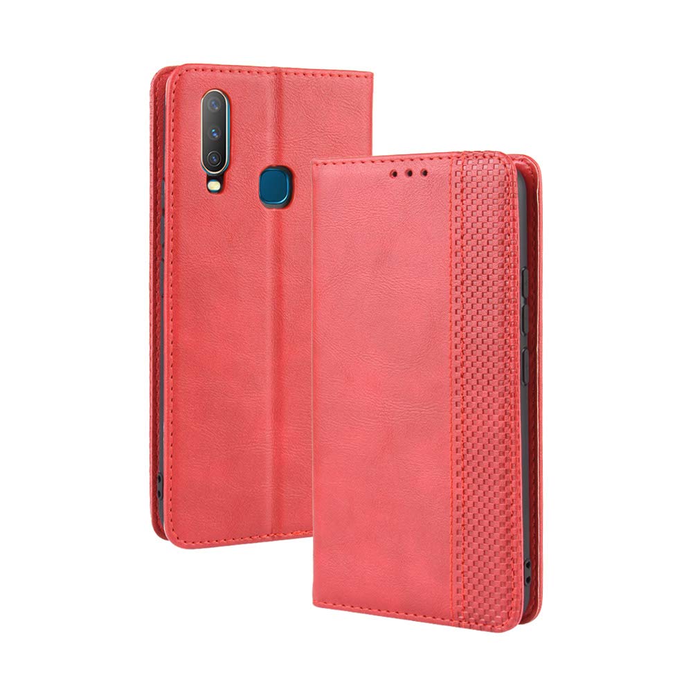 Premium PU Leather Flip Case for Vivo Y15 2019 (1901) - Slim Protective Cover with Card Slots | Perfect for Work, Travel & Daily Use (Red)