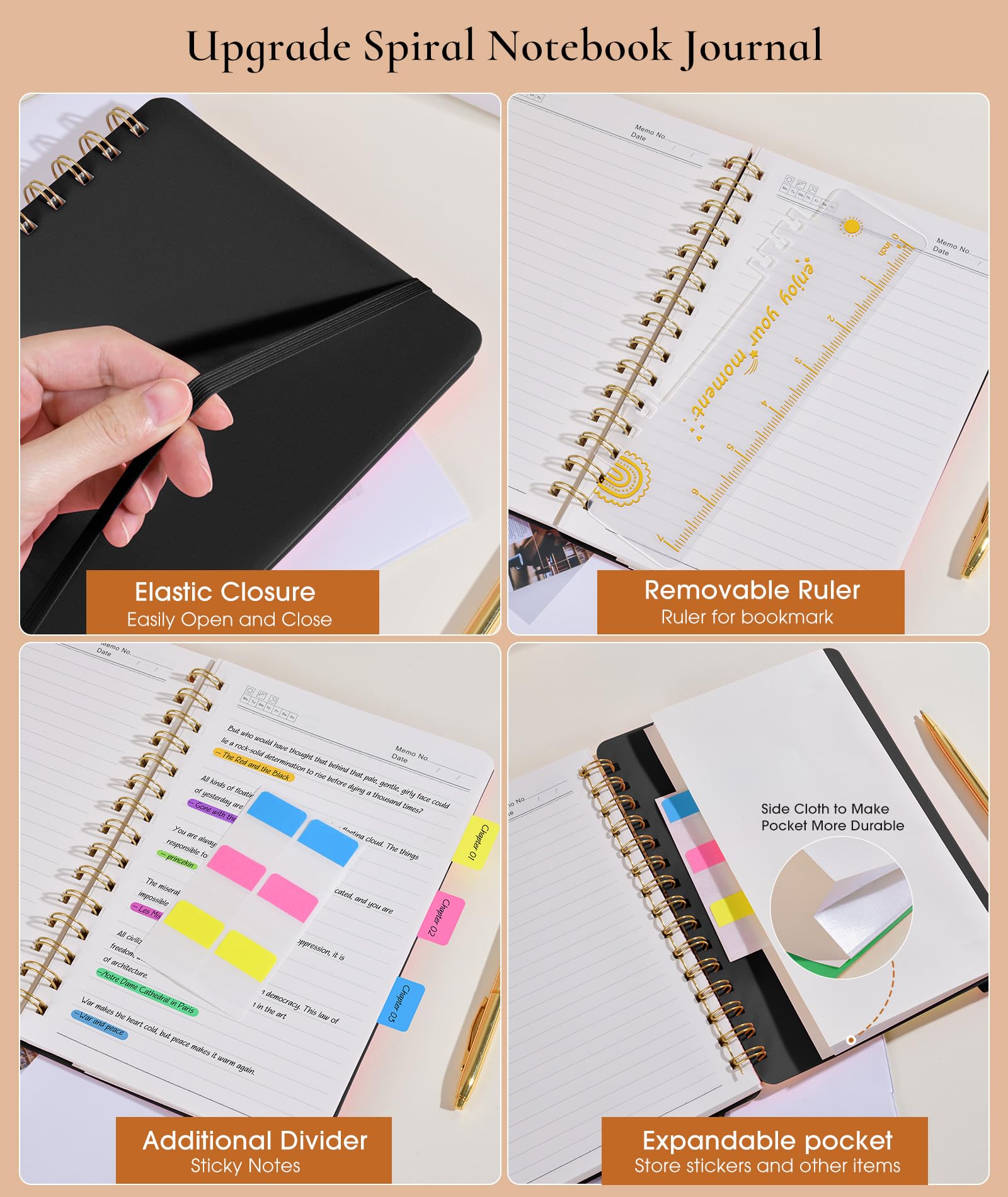 Premium A5 Lined Spiral Notebook - 160 Numbered Pages, College Ruled Journal with 100GSM Thick Paper & Durable Plastic Hardcover - Perfect for Work, School, Note Taking & Daily Planning (5.75