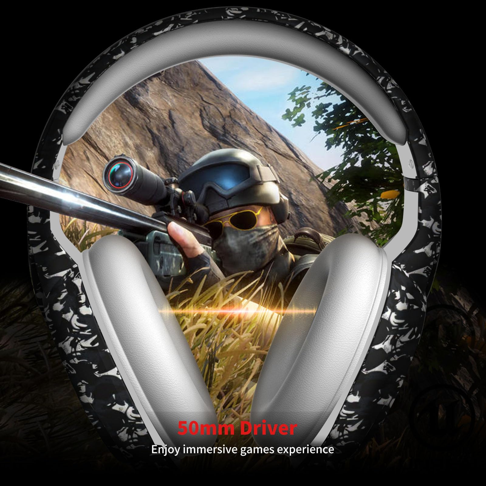 ZIUMIER Camo Gaming Headset with Microphone - Wired 3.5mm Headphones for PS4, PS5, Xbox One, PC, Laptop, Mac & Switch | Bass Surround Sound, LED Lights & Camouflage Design | Perfect for FPS Games, Streaming & Online Chatting