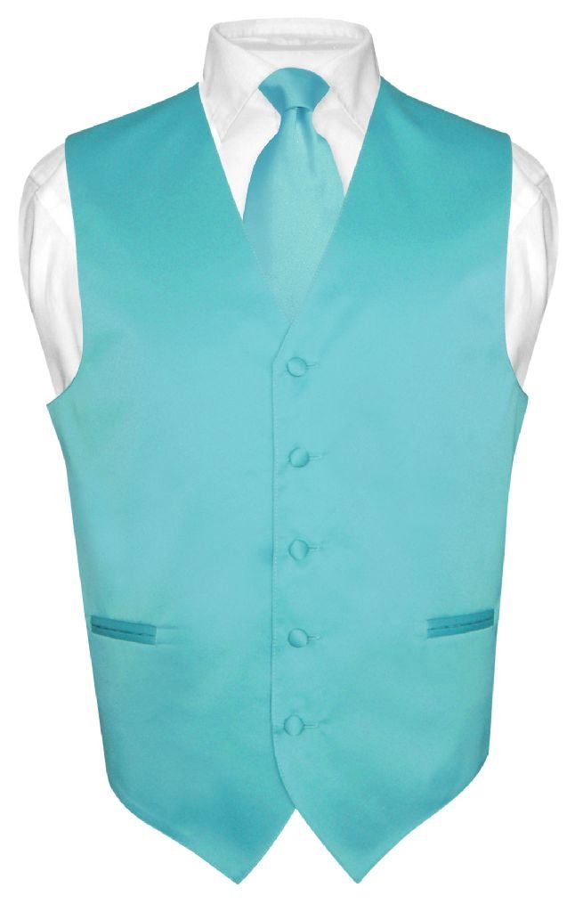Men's Turquoise Aqua Blue Dress Vest & Necktie Set - Formal Suit & Tuxedo Accessories for Weddings, Prom, Business Meetings and Special Occasions