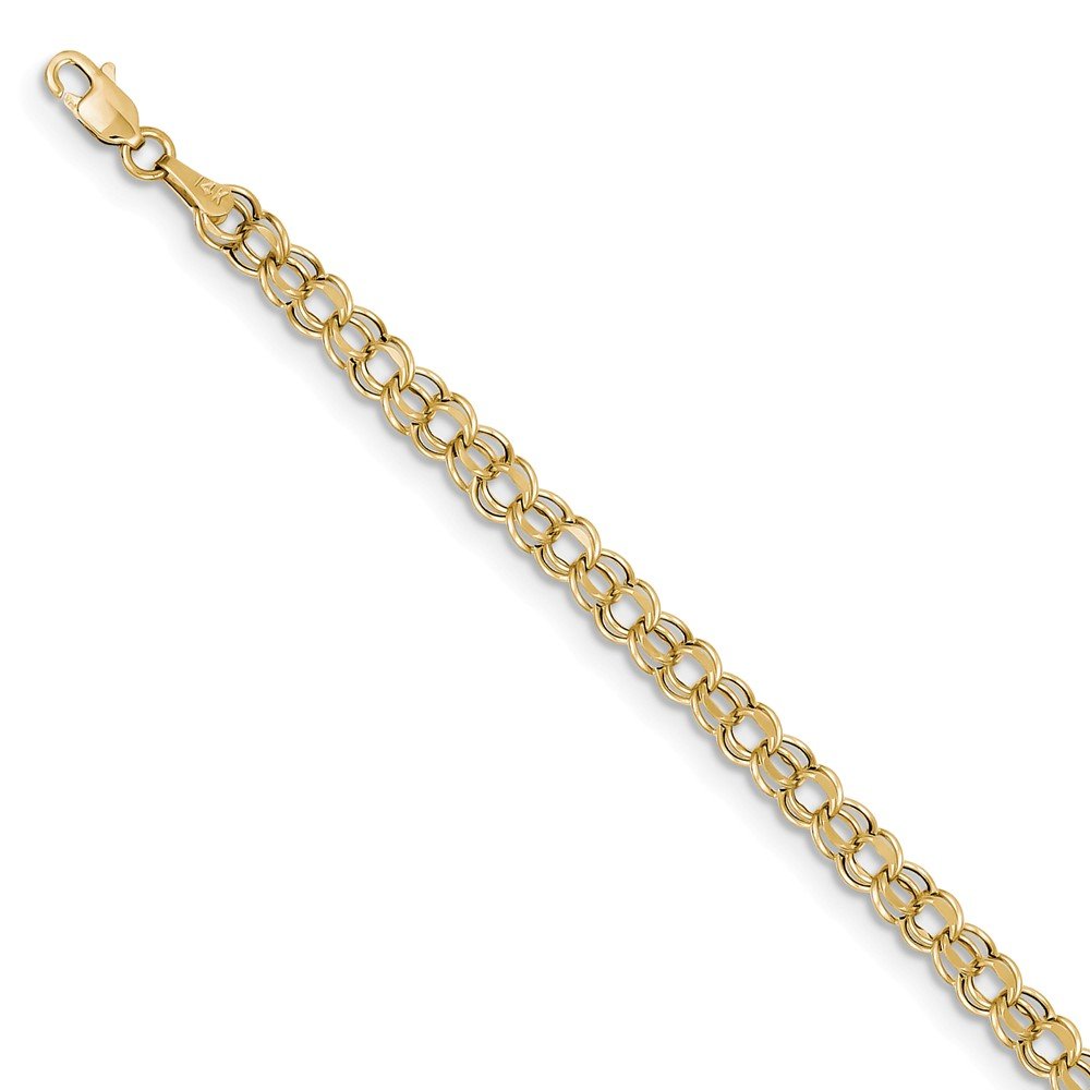 Jewels By Lux 10k Gold 7 Inch 4.5mm Hollow Double Link Charm Bracelet for Women - Elegant Gift for Birthday, Anniversary & Special Occasions