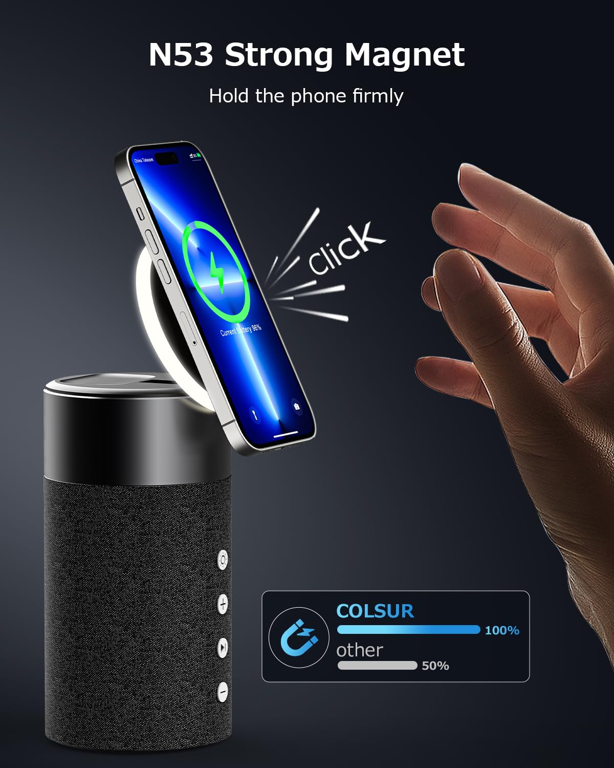 Premium COLSUR 2-in-1 Bluetooth Speaker with Magnetic Wireless Charger & Night Light - Compatible with iPhone 16/15/14/13/12 & AirPods Pro 4/3 - Perfect for Bedroom, Office & Travel (Ideal Gift)