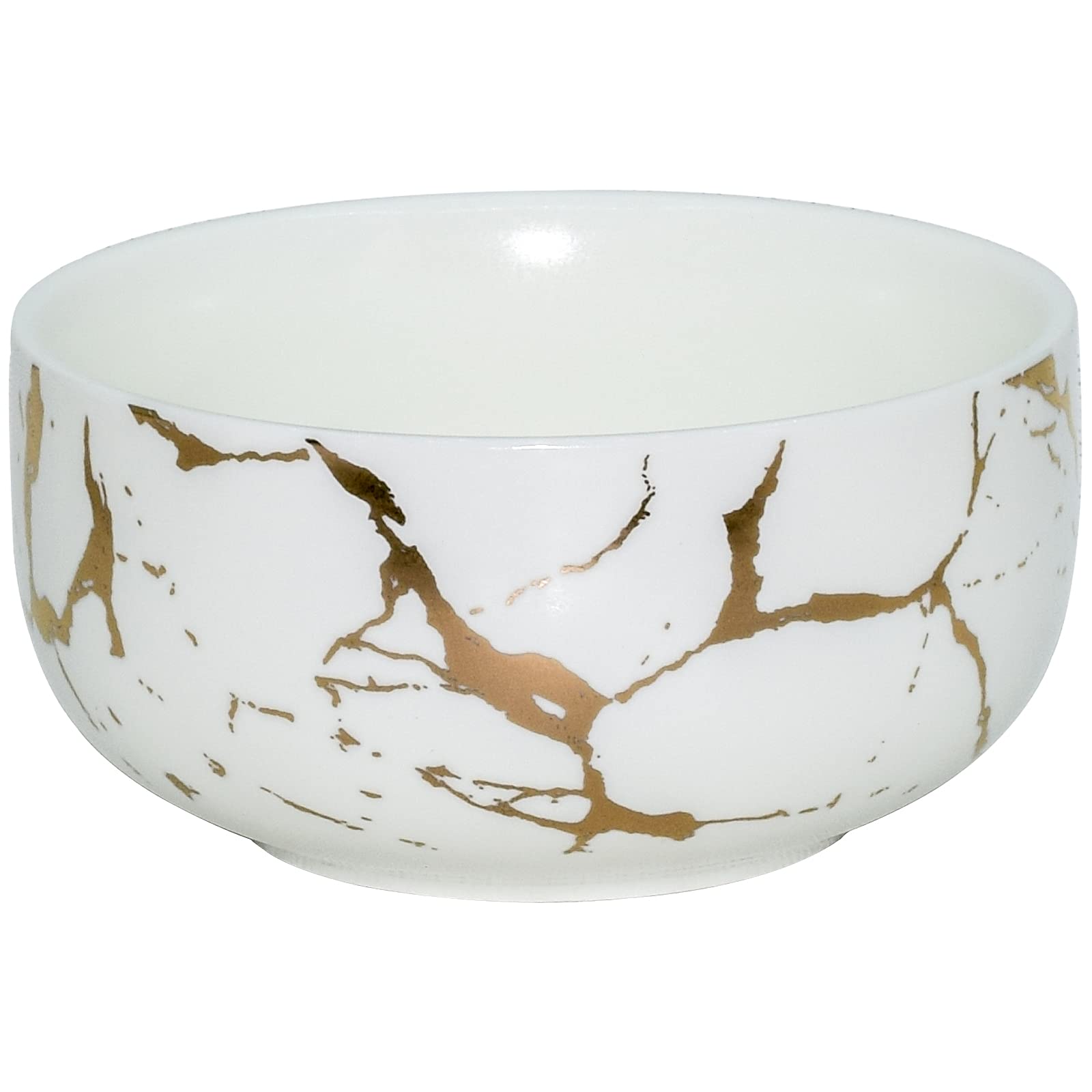 Premium LUCCK 17oz Ceramic Marble Soup & Cereal Bowl - Microwave & Dishwasher Safe - Elegant Gold Inlay Design for Oatmeal, Rice, Desserts - Perfect for Breakfast, Snacks & Dining (White)