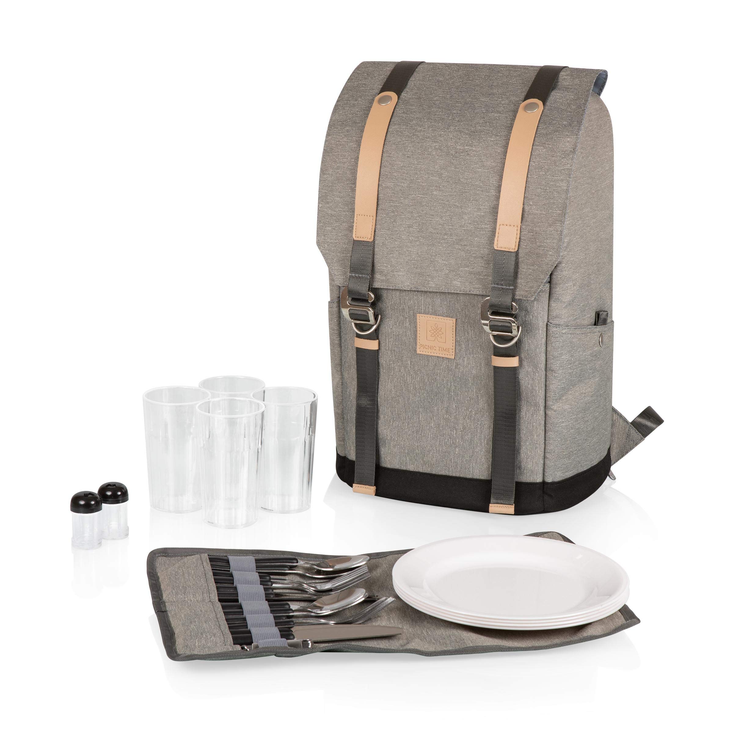PICNIC TIME - PT-Frontier Picnic Backpack with Cooler & Picnic Set - Insulated Backpack for Outdoor Adventures, Camping, Hiking & Beach Trips (Heathered Gray)