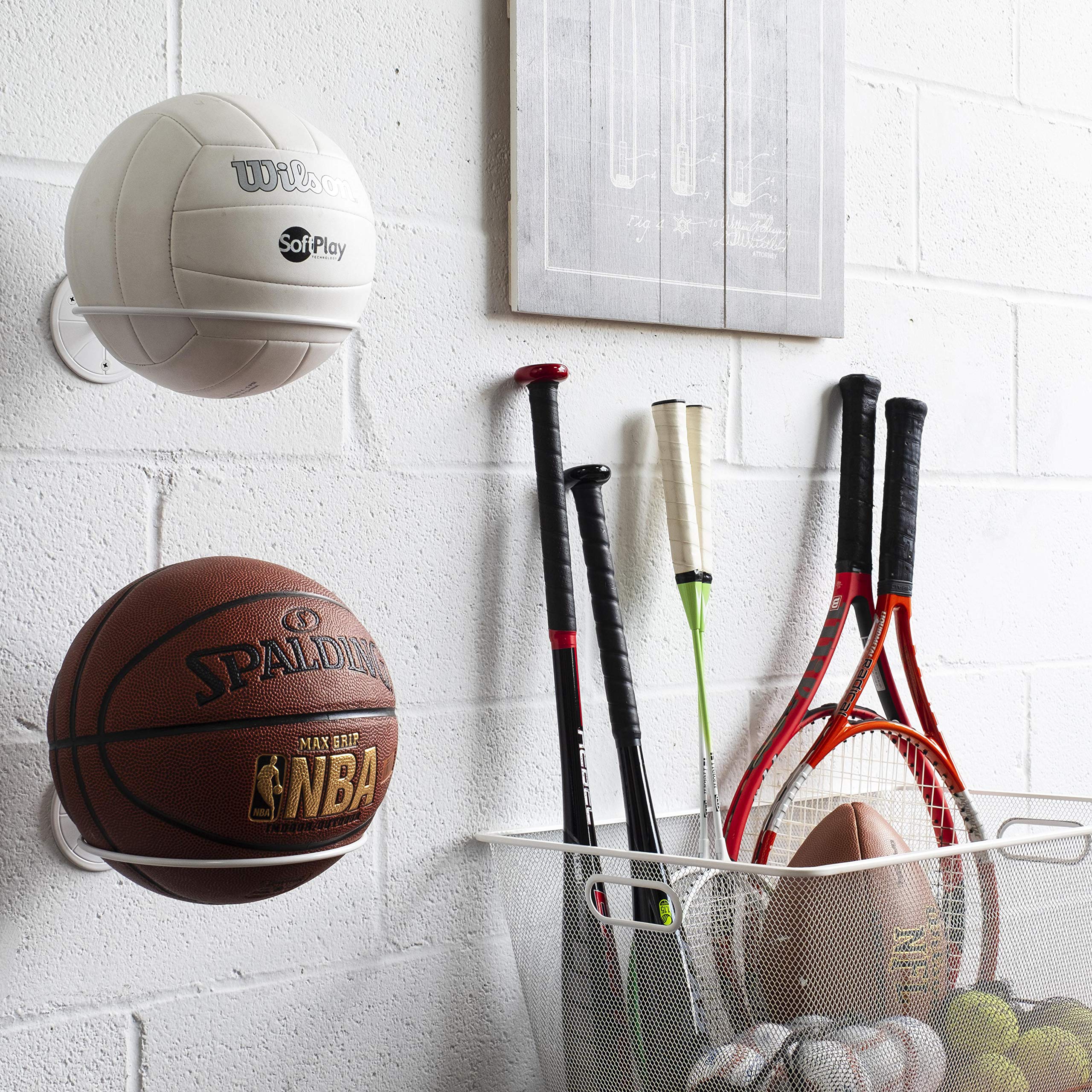 Wall Mount Ball Storage Rack - Metal Sports Ball Holder Organizer for Basketball, Football, Soccer | Space-Saving Garage, Playroom & Gym Organization Solution