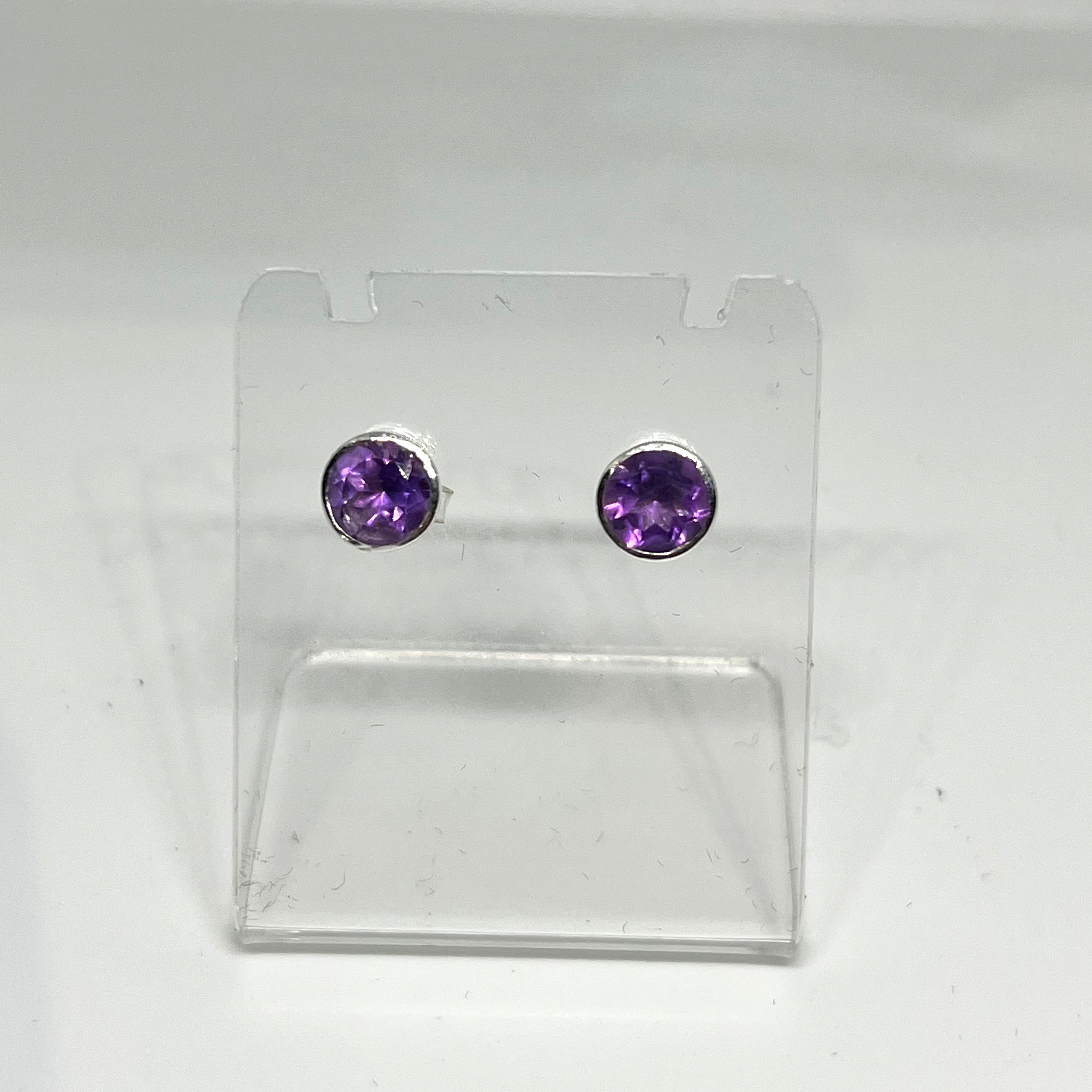 Round Faceted Gemstone Bezel Set Stud Earrings PSE003 - Elegant Jewelry for Women, Perfect for Parties, Weddings & Everyday Wear