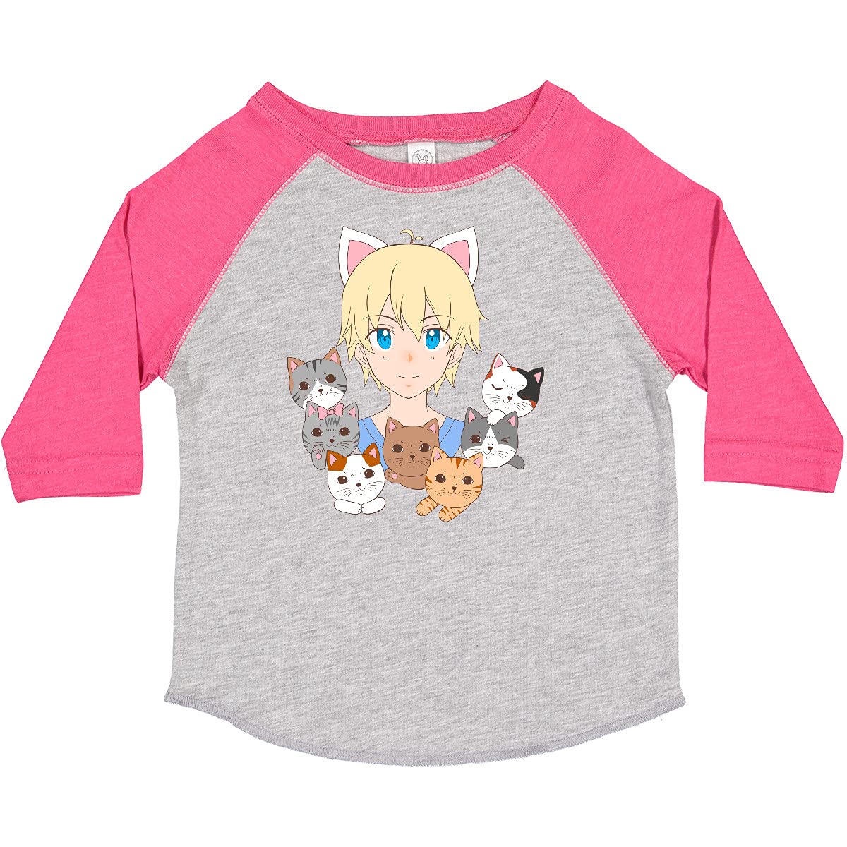 Inktastic Cute Neko Anime Boy with Cats Graphic Toddler T-Shirt - Soft Cotton Tee for Kids, Anime Lovers Gift, Casual Wear & Playdates