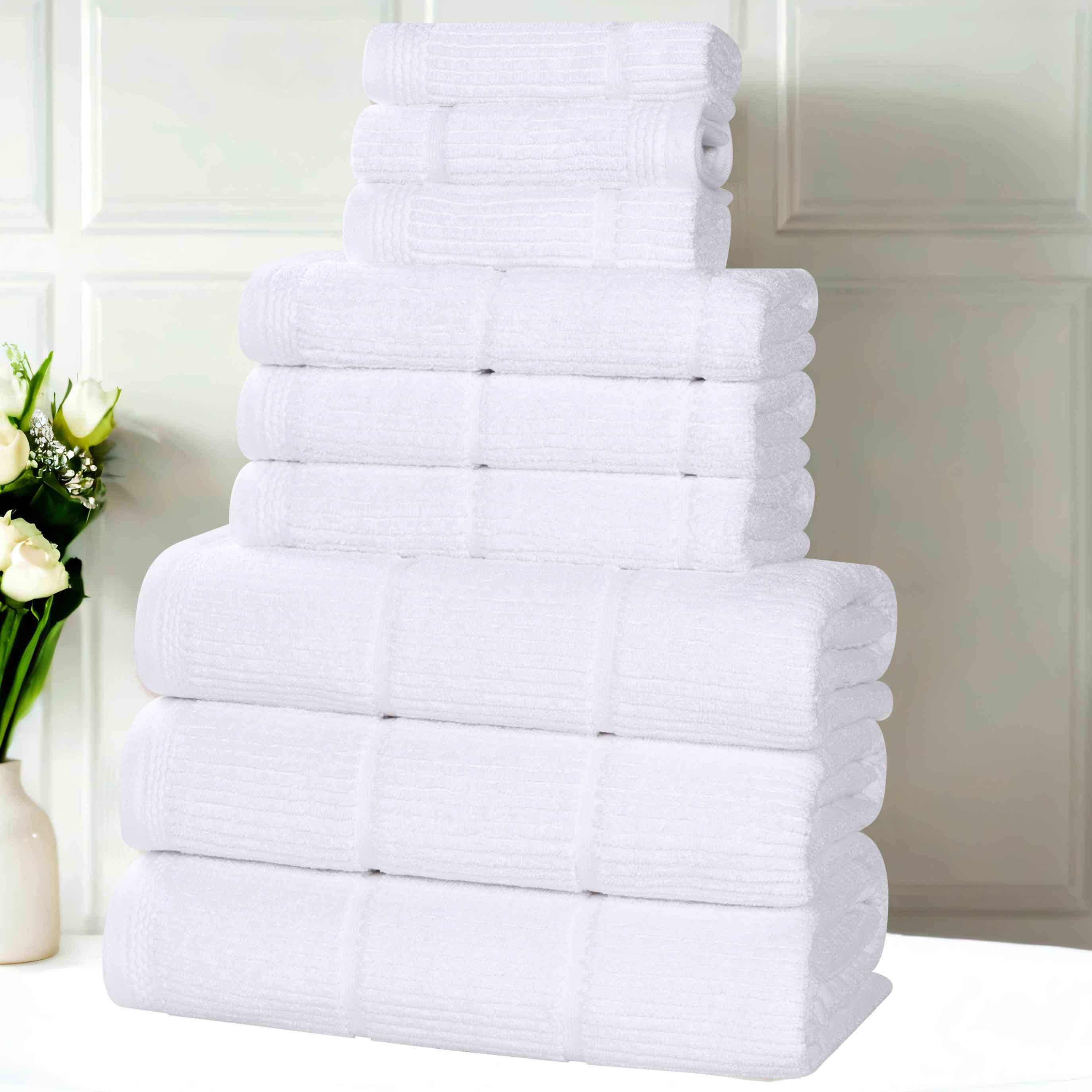 Milo Smart Twist Cotton Solid Ribbed Design 9 Piece Towel Set - Ultra Soft & Absorbent Bath Towels for Spa, Gym & Luxury Home Use