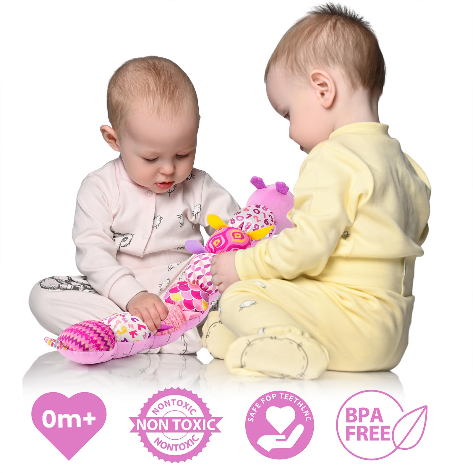 Soft Musical Stuffed Caterpillar Toy for Babies 0-12 Months - Multi-Sensory Developmental Activity Toy with Crinkle, Rattle & Textures (Purple) - Perfect for Tummy Time, Sensory Play & Early Learning