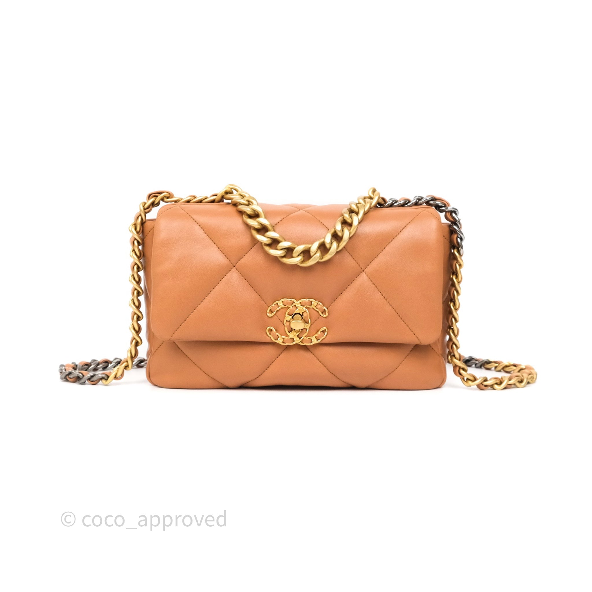 Chanel 19 Small Handbag in Caramel Dark Beige Brown with Mixed Hardware - Perfect for Everyday Luxury & Evening Outings