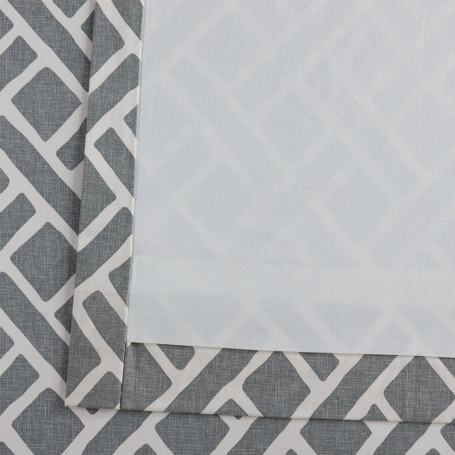 Martinique Grey Geometric Printed Cotton Blackout Curtains for Bedroom & Living Room - Modern Window Treatment for Light Control & Privacy