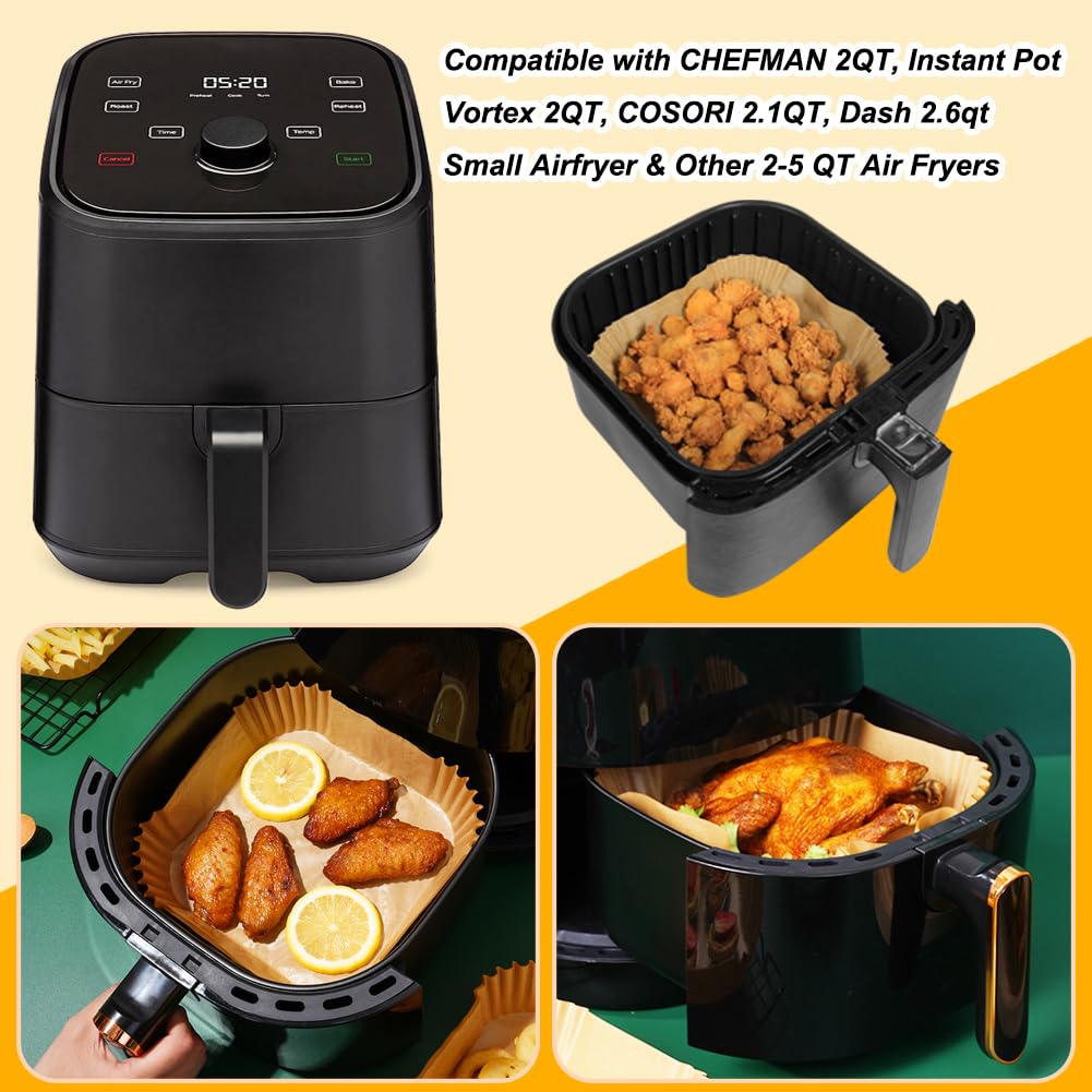 BYKITCHEN 100-Pack Square Air Fryer Disposable Paper Liners - Fits Cosori, Instant Pot, Dash Mini & Most Air Fryers | Non-Stick Cooking, Easy Cleanup for Healthy Meals & Snacks
