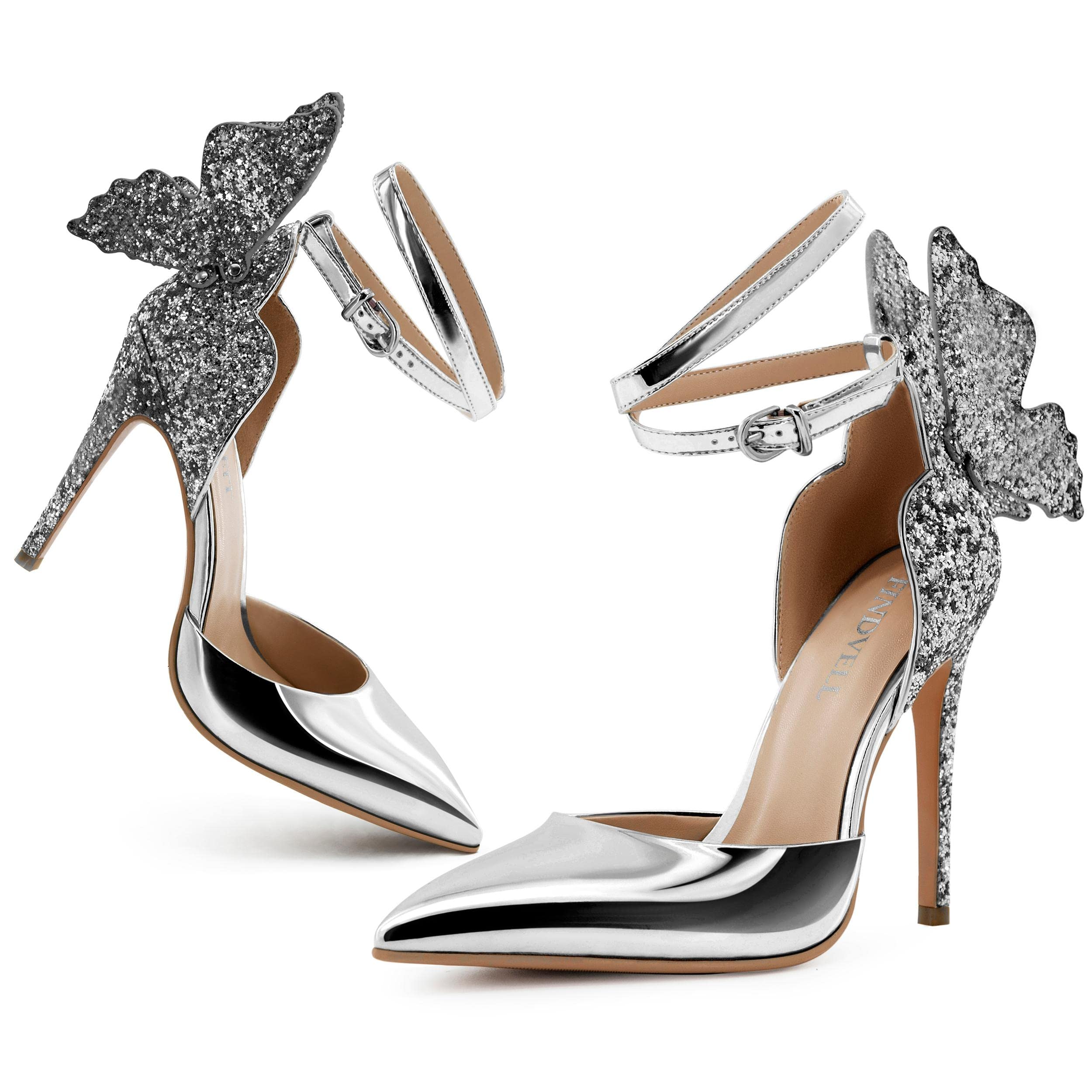 Elegant Gold High Heel Sandals with Butterfly Back & Sparkly Ankle Strap - Women's Sexy Stiletto Pumps for Parties, Weddings & Evening Dresses