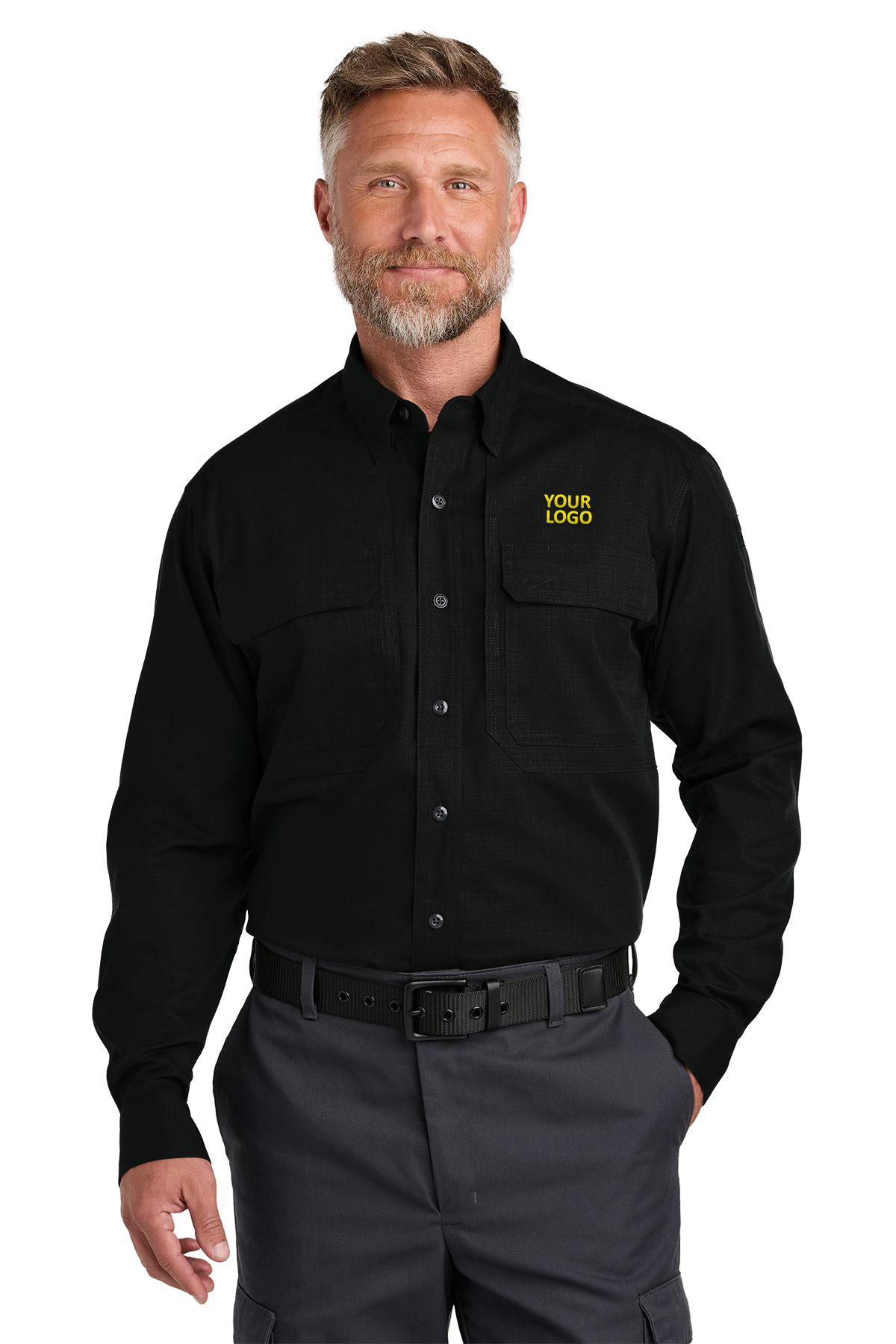 CornerStone Men's Tactical Long Sleeve Performance Shirt - Custom Fit, Moisture Wicking, Durable Black Work Shirt for Outdoor, Hunting & Tactical Operations