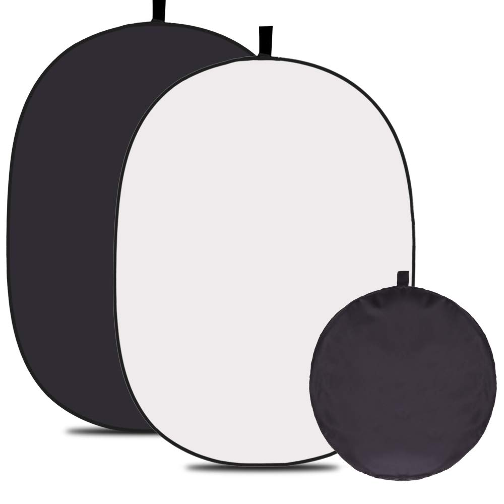 5x3.3 ft (1.5x1m) 2-in-1 Black & White Cotton Muslin Photography Backdrop - Collapsible, Reversible, Portable with Carrying Bag - Perfect for Studio, Portrait, and Product Photography