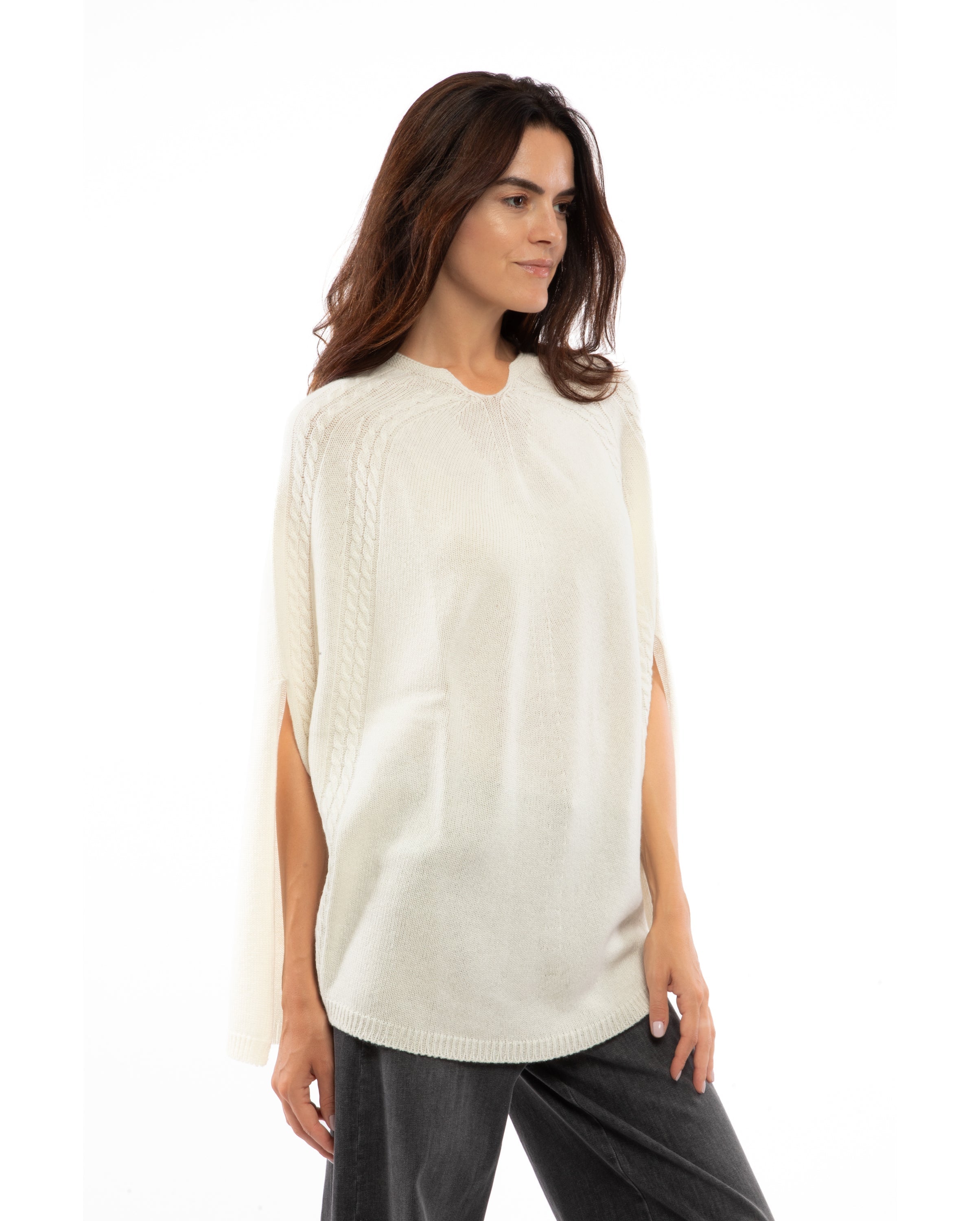 Luxury Women's Pure Cashmere Cable Knit Poncho - Soft Winter Shawl Wrap, Elegant Milk White Cashmere Sweater for Fall & Winter Fashion, Perfect for Office, Travel and Holiday Outfits