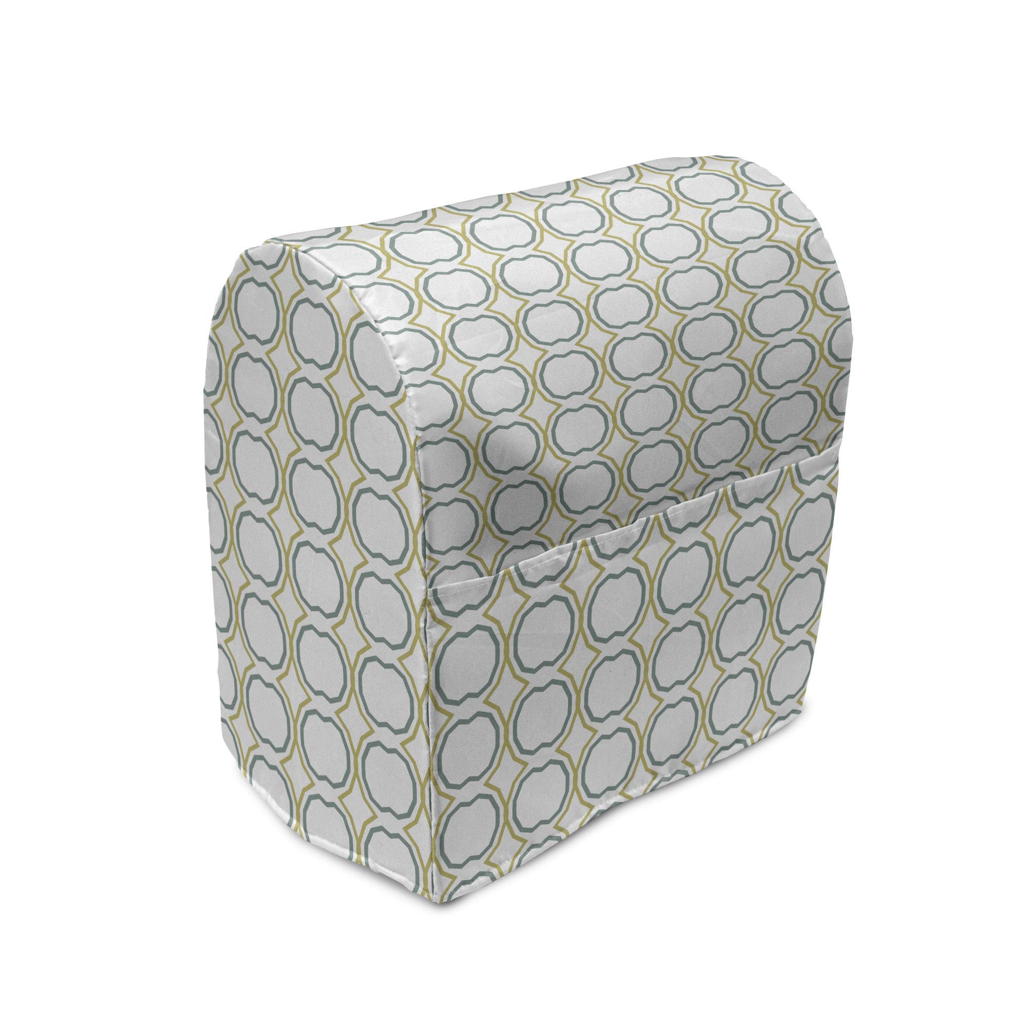 Ambesonne Abstract Stand Mixer Cover - Simplistic Ornament Pattern, Kitchen Appliance Organizer with Pocket (6-8 Quarts) - White, Khaki & Laurel Green - Perfect for Kitchen Organization & Countertop Protection