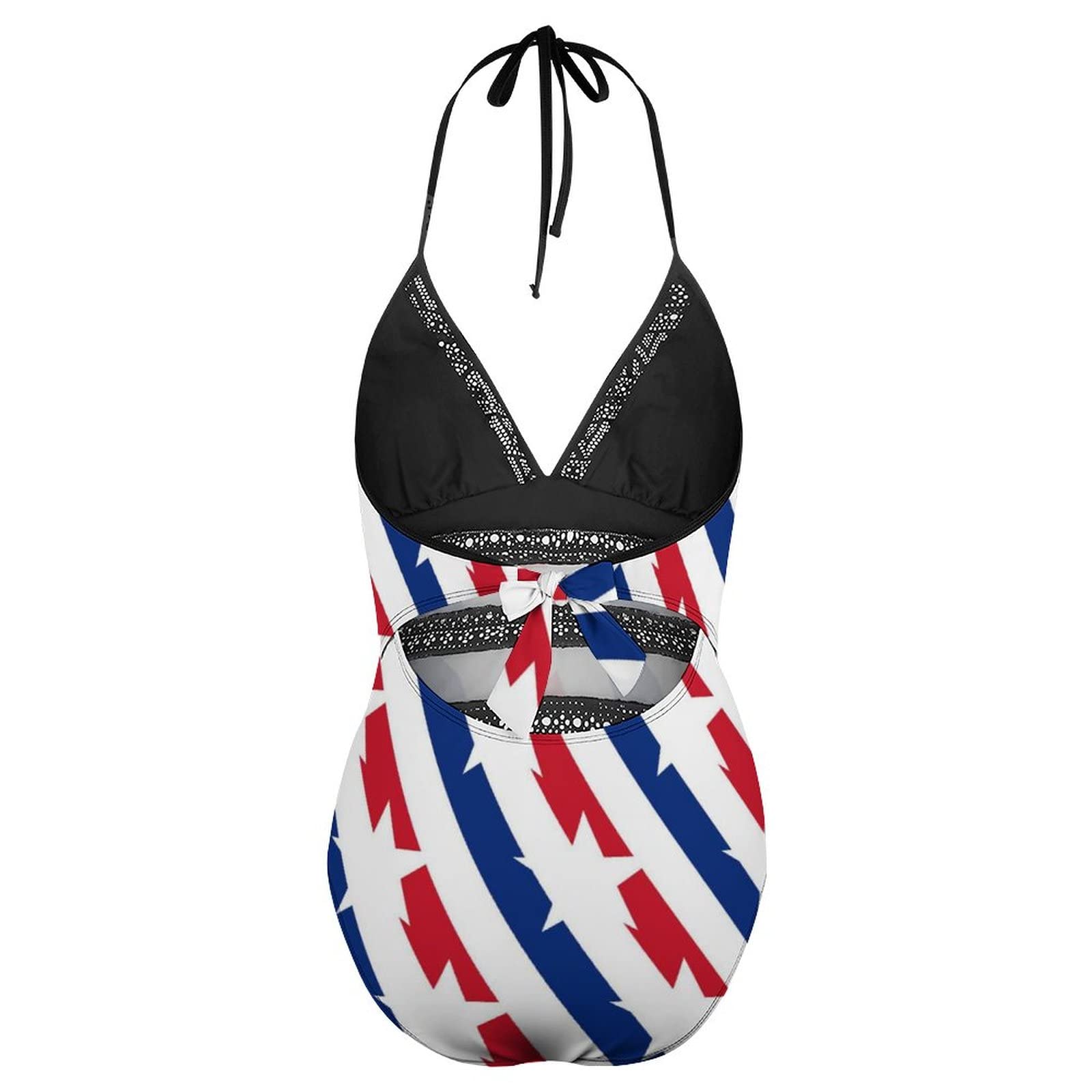 Women's One-Piece Swimsuit with Tummy Control - Red and Blue Stripes Bikini for Beach, Pool & Summer Vacation
