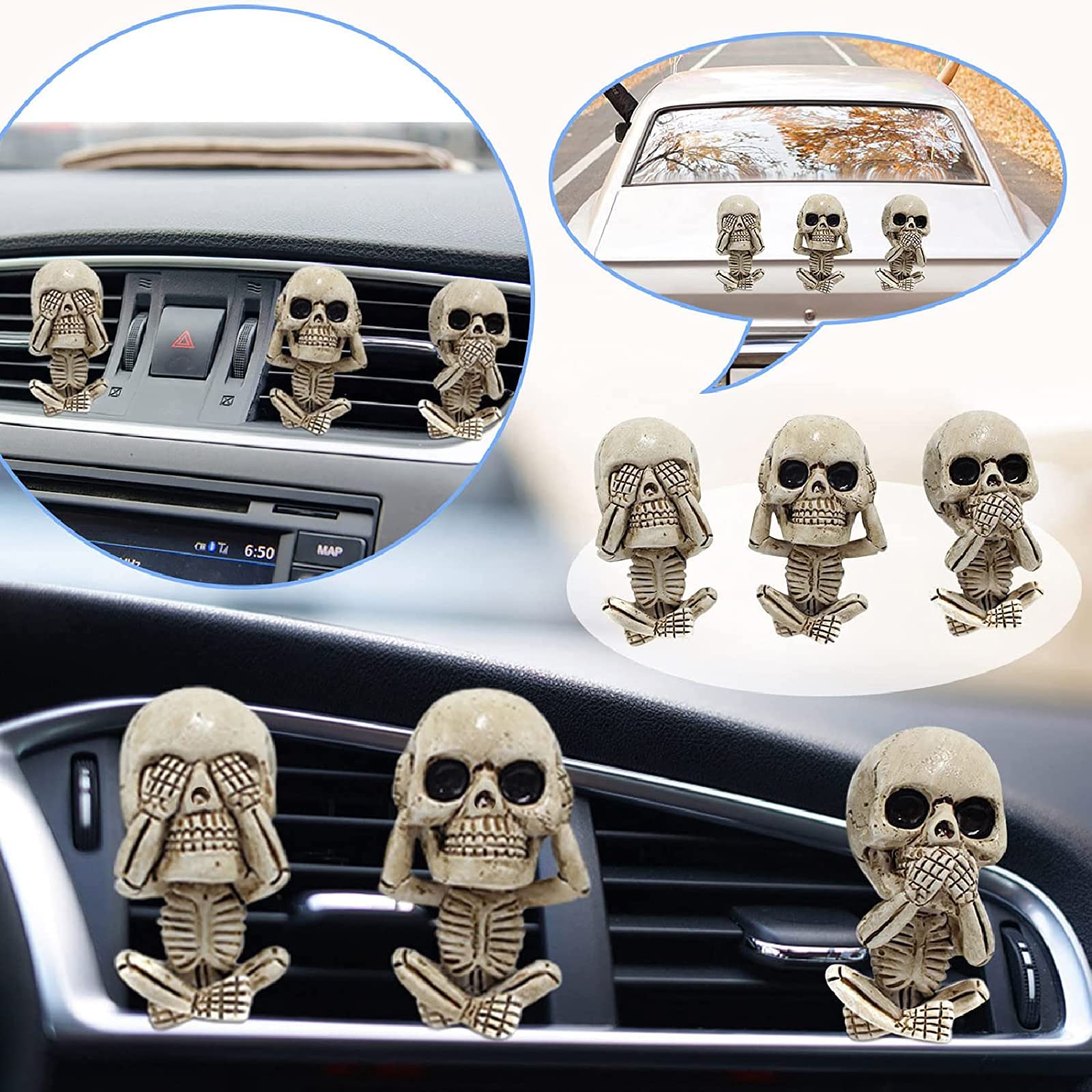 Skull Car Air Freshener Vent Clip - 3 Pack for Car Lovers - Halloween & Xmas Gift