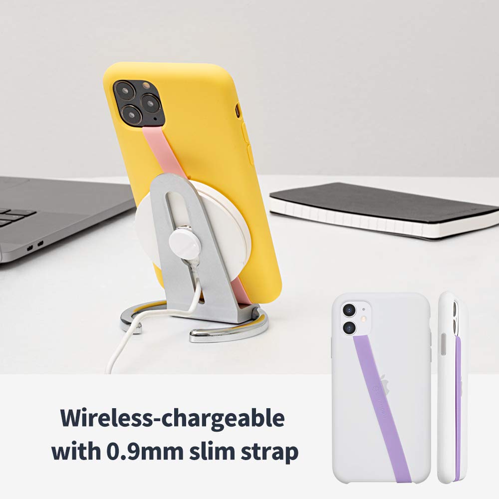 Stretchable Silicone Phone Strap Holder for iPhone & Android - Flexible Elastic Grip with Wireless Charging Support | Secure Finger Loop for Phones | Perfect for Gym, Running, Commuting & Daily Use (White)