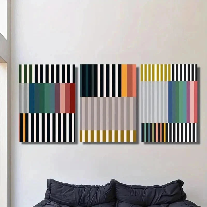 3-Piece Abstract Colorful Striped Block Wall Art Set - Framed Canvas 40x60cm (16x24in) | High Quality Print | 100% Australian Made | Ready to Hang | Perfect for Living Room, Bedroom & Office Decor