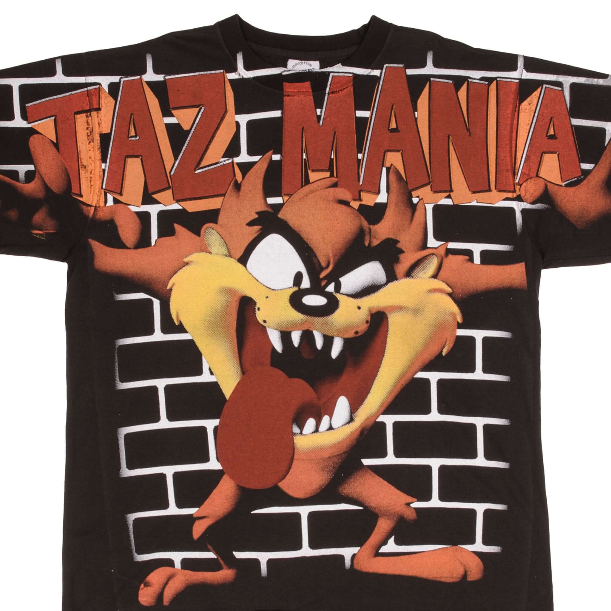Vintage Looney Tunes Tazmania All Over Print T-Shirt - XL Size Single Stitch Tee for Cartoon Fans & 90s Fashion Lovers | Perfect for Casual Wear, Cosplay & Retro Themed Parties