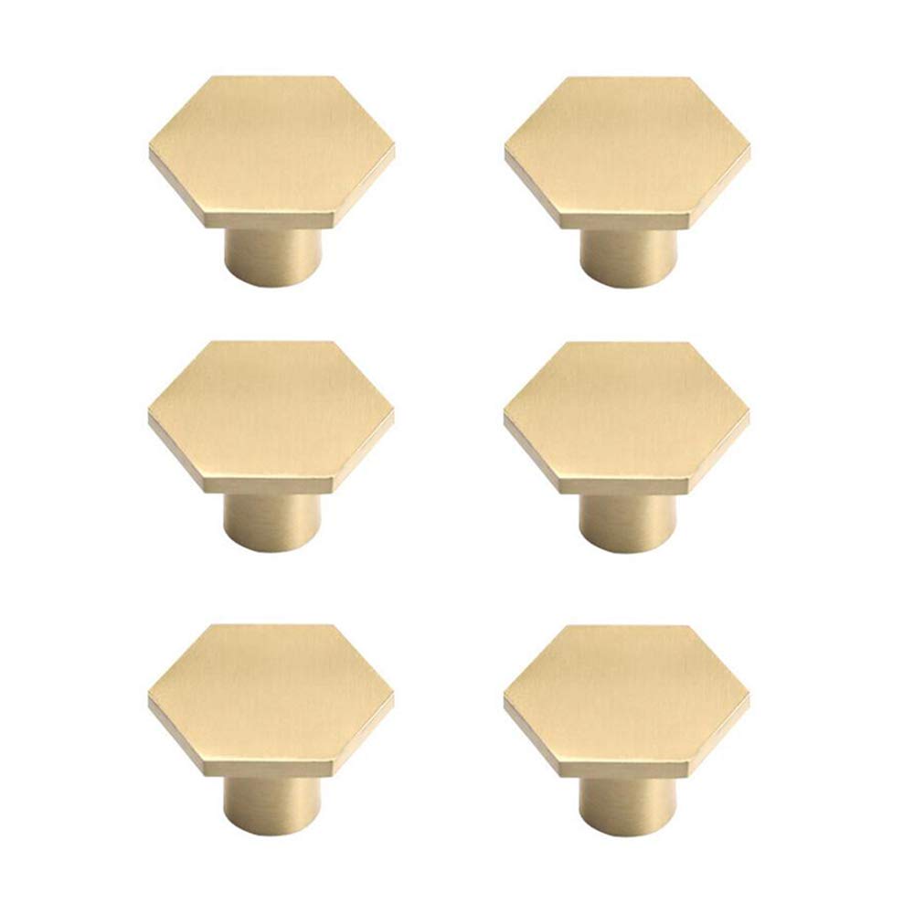 6 Pack Gold Copper Brushed Hexagon Cabinet Knobs - Elegant Brass Drawer Pulls for Kitchen & Cupboard Hardware | Perfect for Modern Cabinets, Dressers & Furniture Upgrades