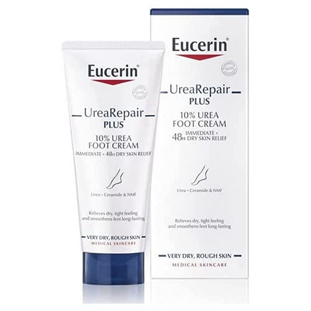 Eucerin UreaRepair Plus 10% Urea Foot Cream for Dry & Rough Skin - 100ml Moisturizing Treatment - Perfect for Cracked Heels & Calluses Relief at Night