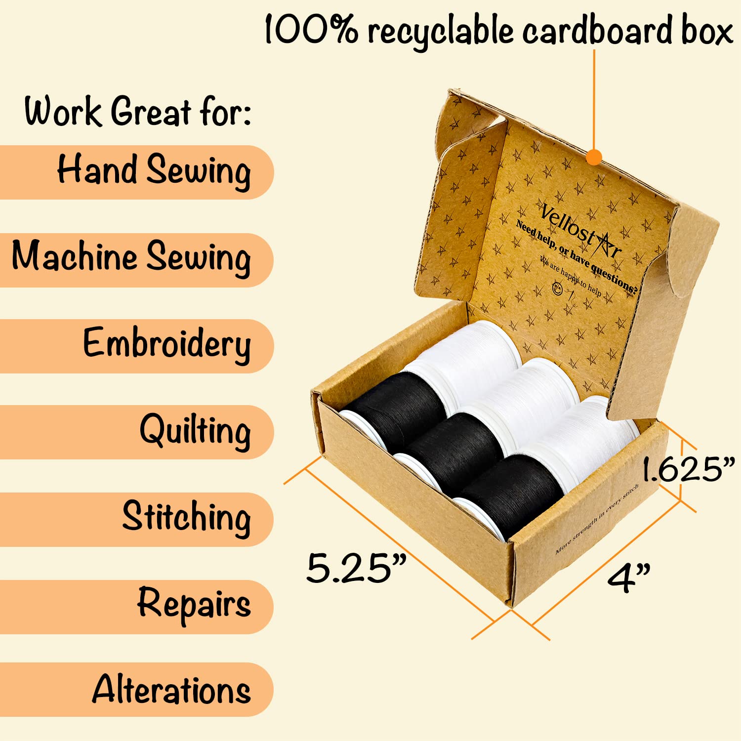 Vellostar Small Black Sewing Kit with Thread Set - Essential Sewing Supplies for Basic Repairs & Emergency Fixes | Perfect for Travel, Home, Office & DIY Projects