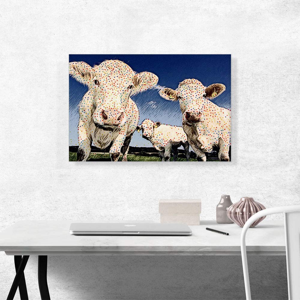 ARTCANVAS Cows Polka Dots Framed Canvas Wall Art - 26x18 Inch Modern Farmhouse Decor, Stretched & Ready to Hang - Perfect for Living Room, Bedroom, Nursery or Office Decor