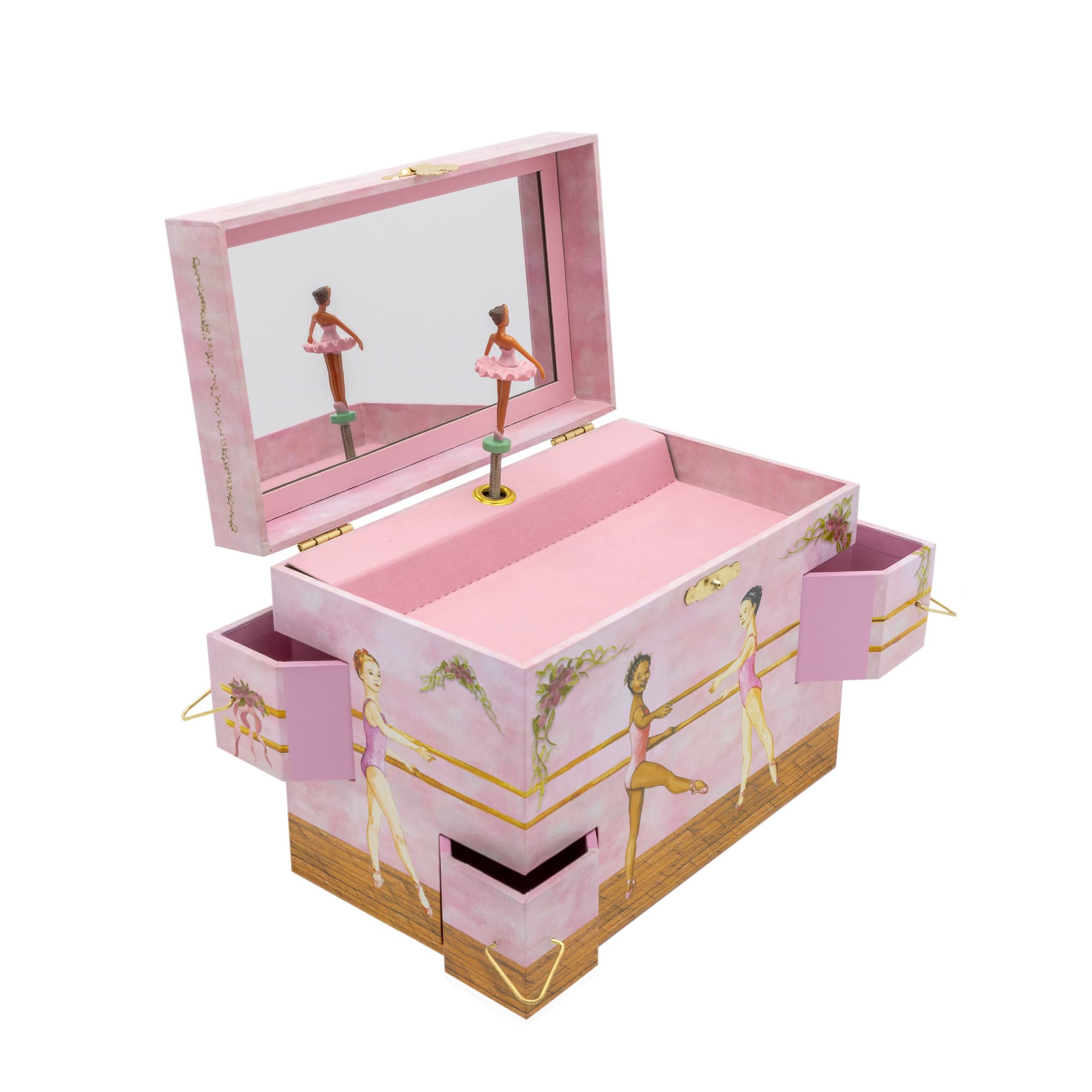 Elegant Black Ballerina Jewelry Box for Girls - Spinning Music Box with Swan Lake Melody & 4 Pull-Out Drawers - Perfect for Jewelry Storage, Birthday Gifts, and Ballet Themed Room Decor