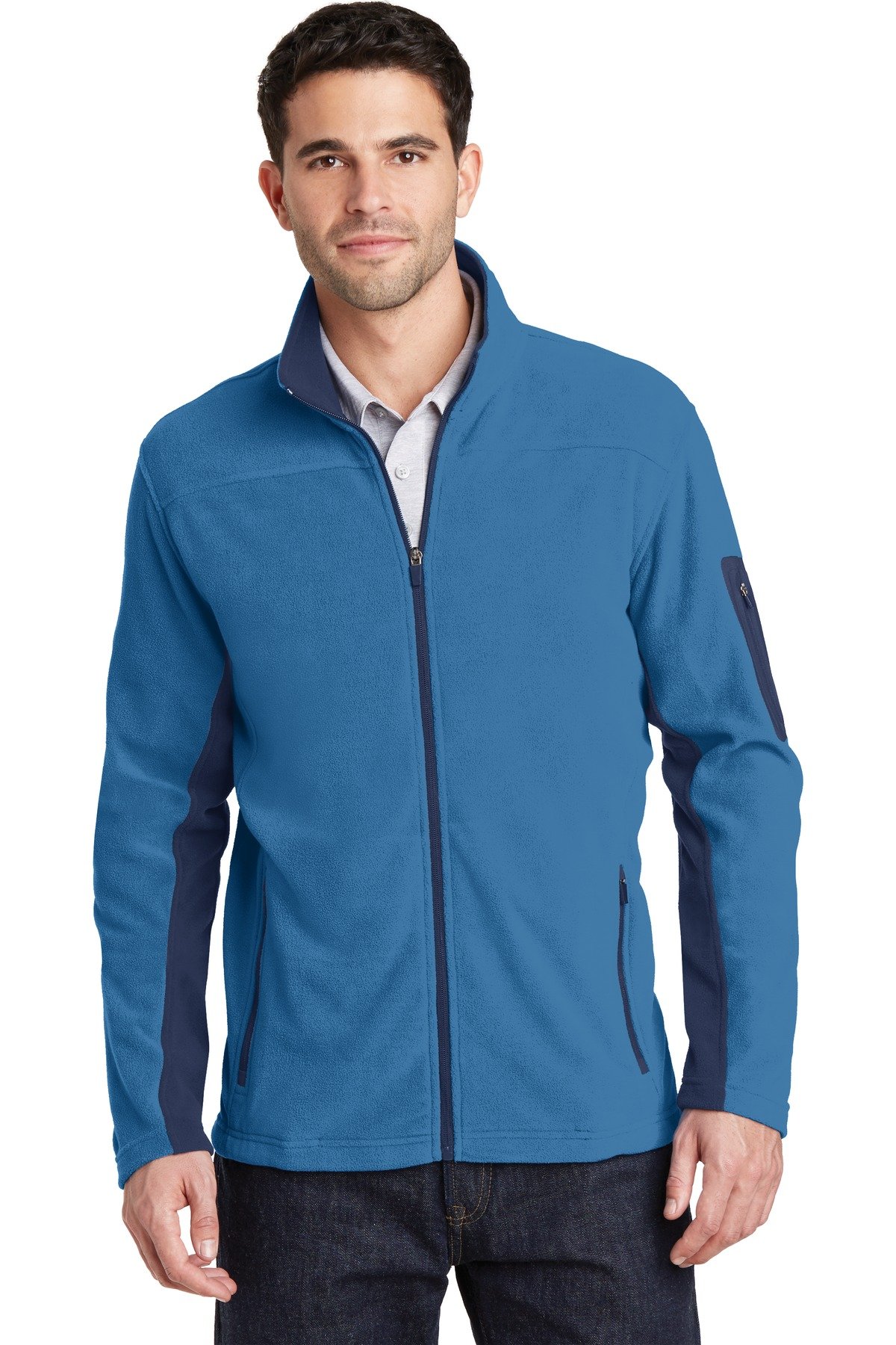 Port Authority F233 Full Zip Jacket - Regal Blue/Dress Blue Navy - Size S | Men's Lightweight Work Jacket for Business Casual & Outdoor Activities