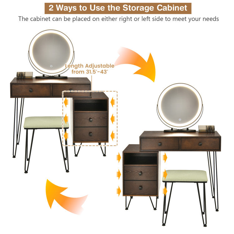 Costway Vanity Table Set with Cushioned Stool & Removable LED Lighted Mirror - Modern Dressing Table for Makeup, Skincare & Hair Styling - Perfect for Bedroom, Bathroom & Salon Use