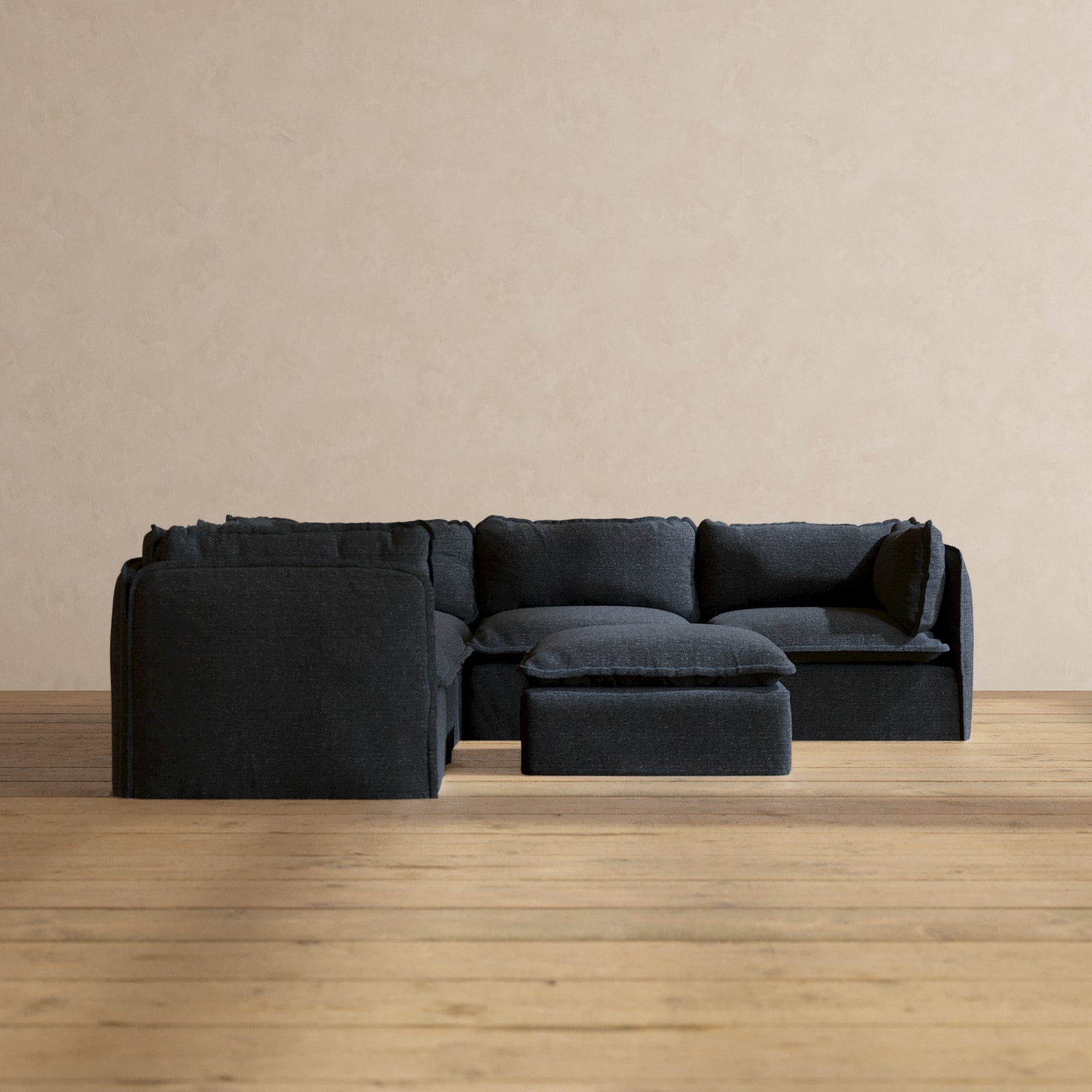 5-Seater Modular Corner Sectional Sofa with Ottoman in Indigo Blue - Comfortable L-Shaped Couch for Living Room, Family Room & Home Theater