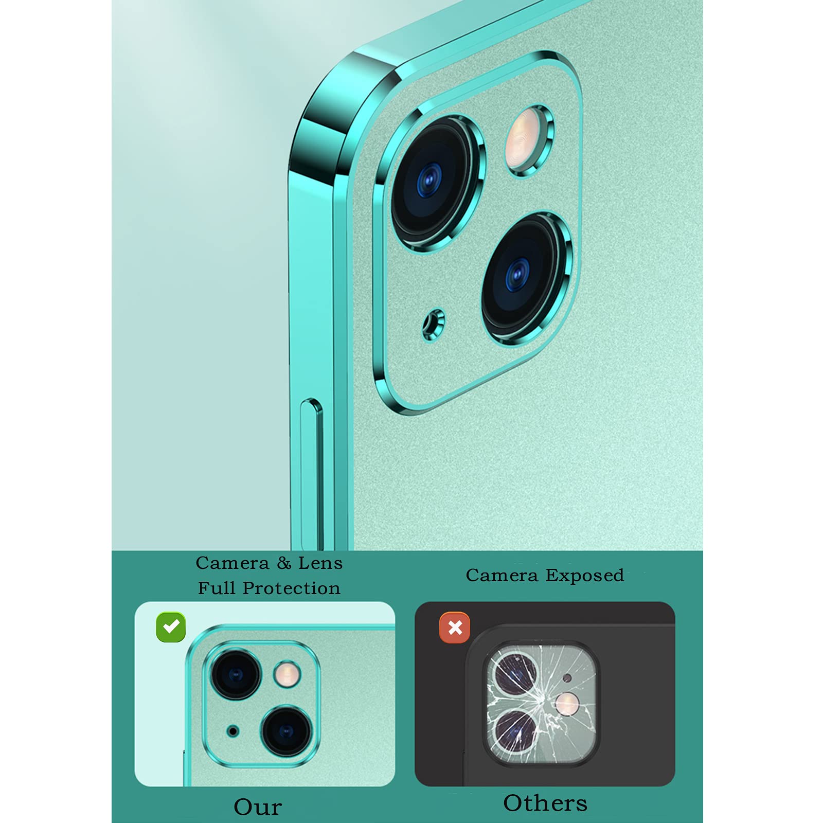 Shockproof iPhone 13 Pro Max Case (6.7 Inch) - Slim Fit Matte Phone Cover with Glitter Plating Edge, Anti-Fingerprint & Flexible TPU Protection for Women | Perfect for Everyday Use, Work & Travel (Teal, 2021 Model)