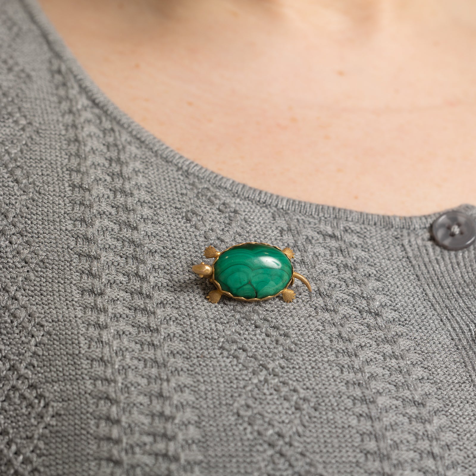 14K Gold Malachite Turtle Brooch - 15.00ct Genuine Stone Jewelry for Women | Elegant Gift for Mother's Day, Birthday & Special Occasions