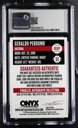 2021 Onyx Gems Baseball Uncirculated Auto Series - Amethyst Geraldo Perdomo #0GGP CSG AU - Perfect for Collectors & Baseball Memorabilia Displays